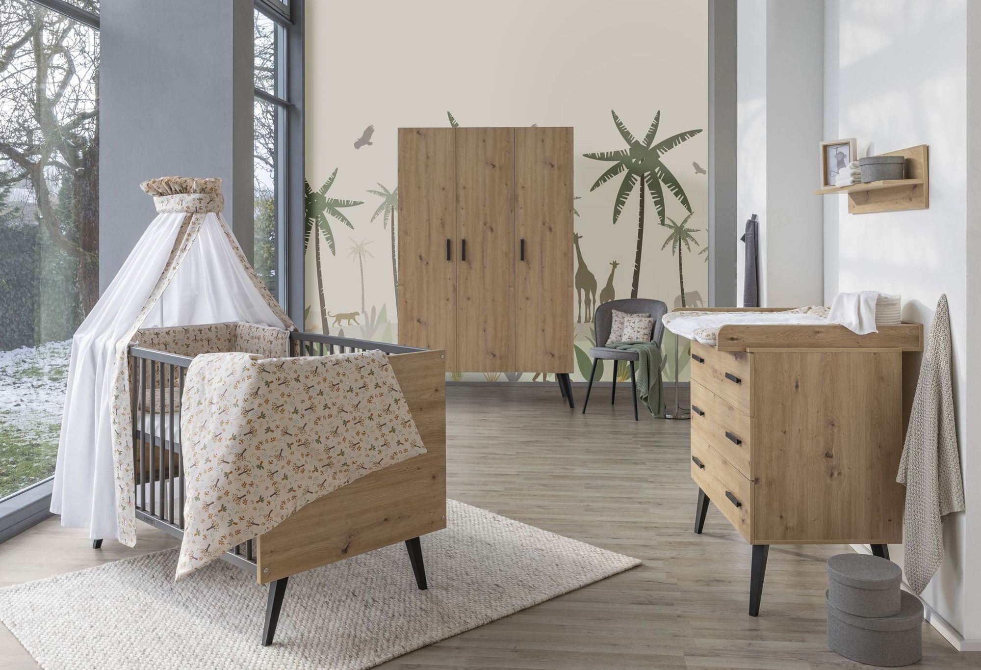 Schardt Babyzimmer-Komplettset 3-tlg Kinderzimmer Morris Oak mit Schrank 3 Türen