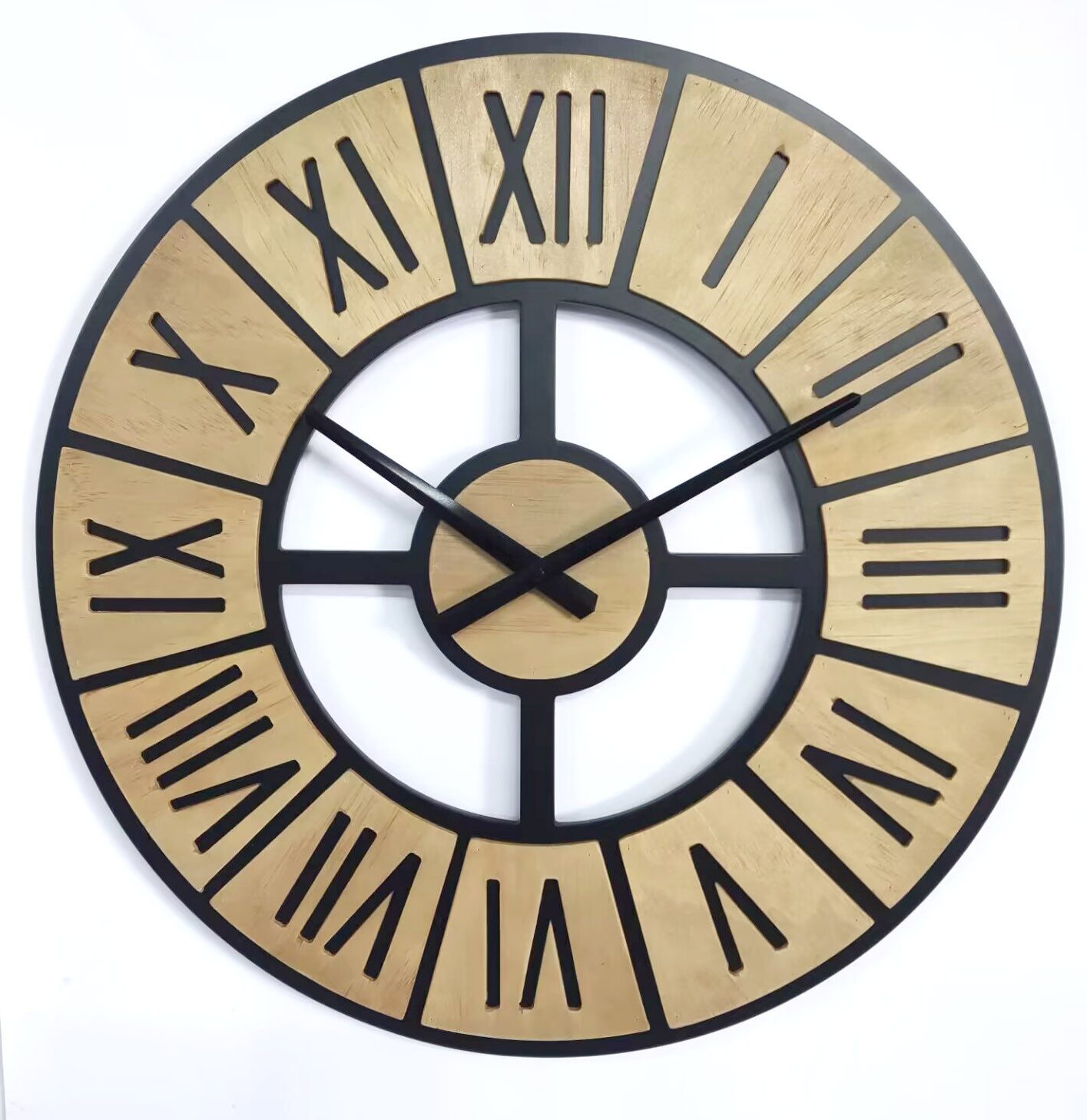 K&L Wall Art Wanduhr MDF Holzuhr übergroße Vintage Uhr Holzoptik Landhaus W günstig online kaufen