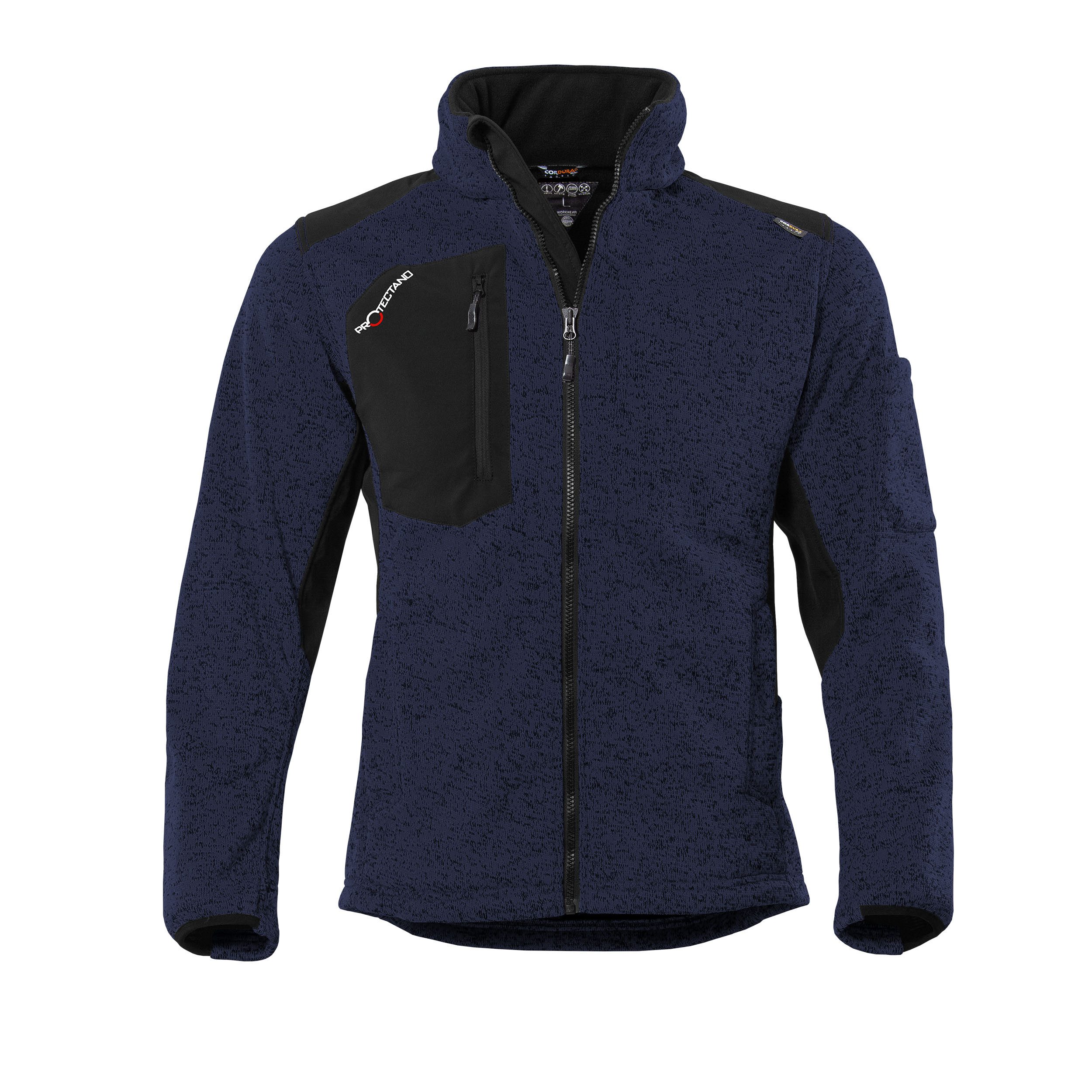 Qualitex Workwear Strickfleecejacke wärmende (melange) Strickfleece-Übergangsjacke - Softshell & Cordura (1-St) Arbeitsjacke mit 6 Taschen - Strapazierfähig - Pflegeleicht - Waschbar