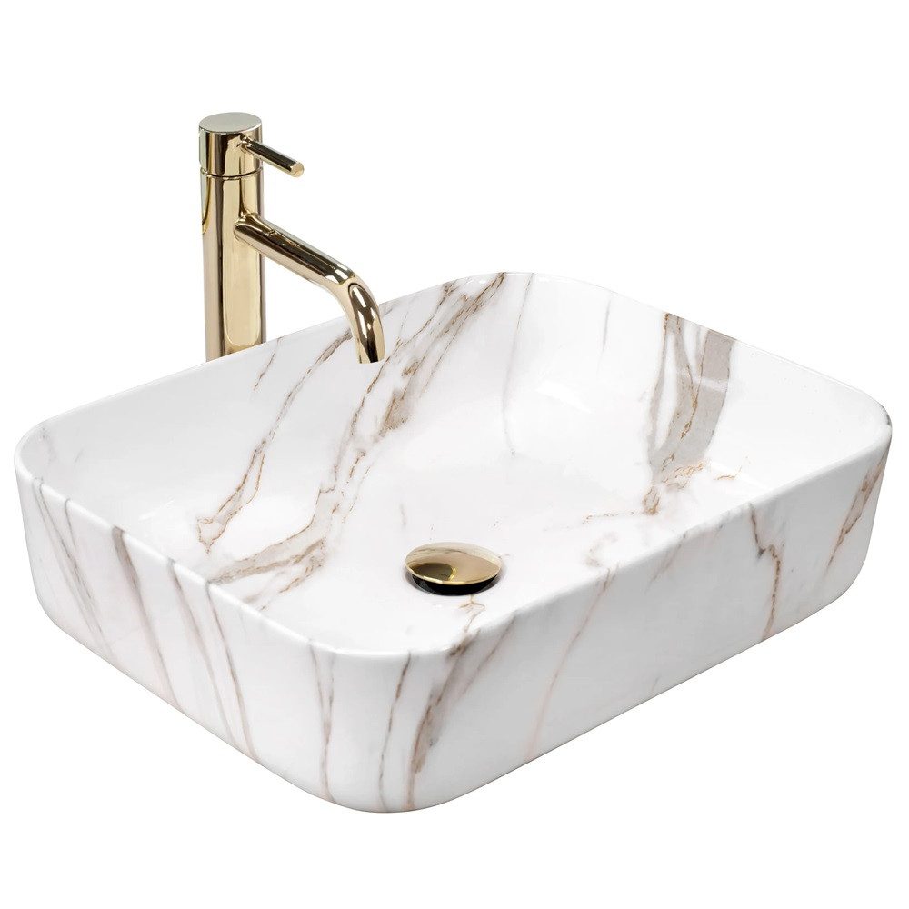 wohnwerk.idee Aufsatzwaschbecken Waschbecken Marmor Optik 55x39,5cm günstig online kaufen