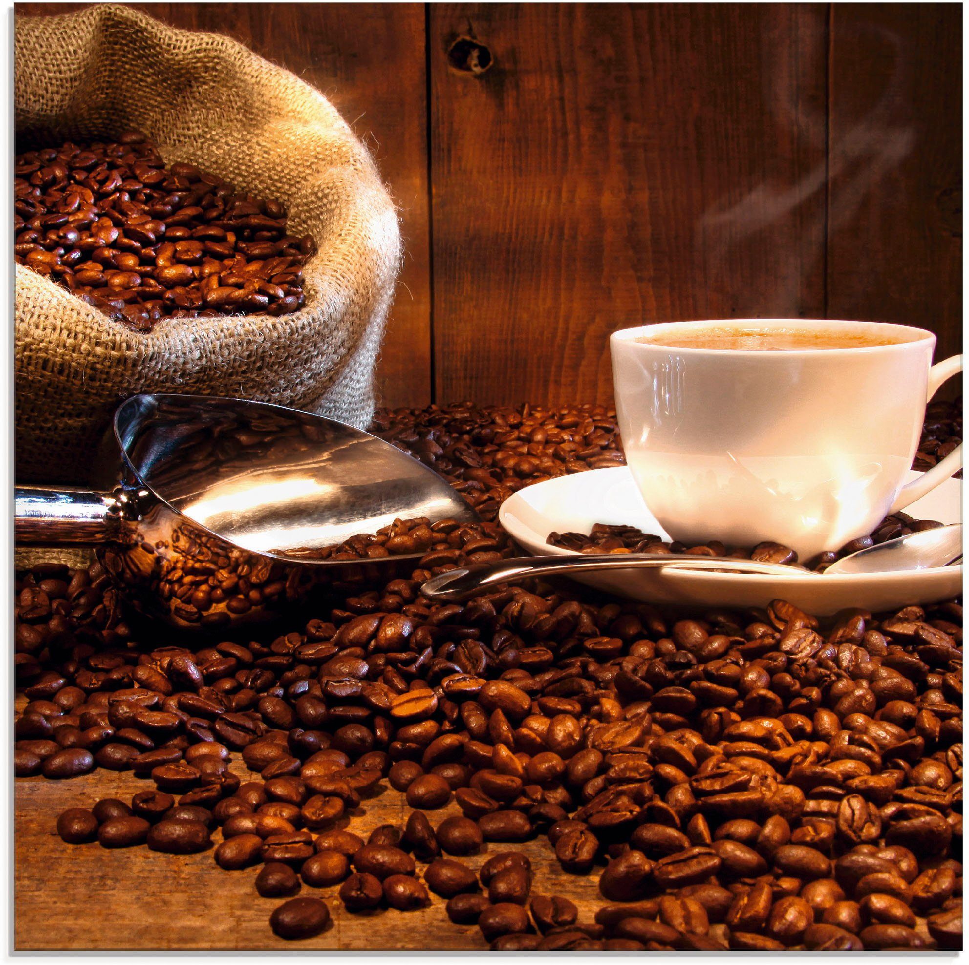 Artland Glasbild Kaffeetasse und Leinensack auf günstig online kaufen
