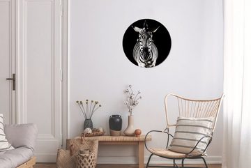 MuchoWow Gemälde Zebra auf schwarzem Hintergrund, (1 St), Kreis Wanddekoration Forex, Rundes Wandbild, Wohnzimmer, 30x30 cm