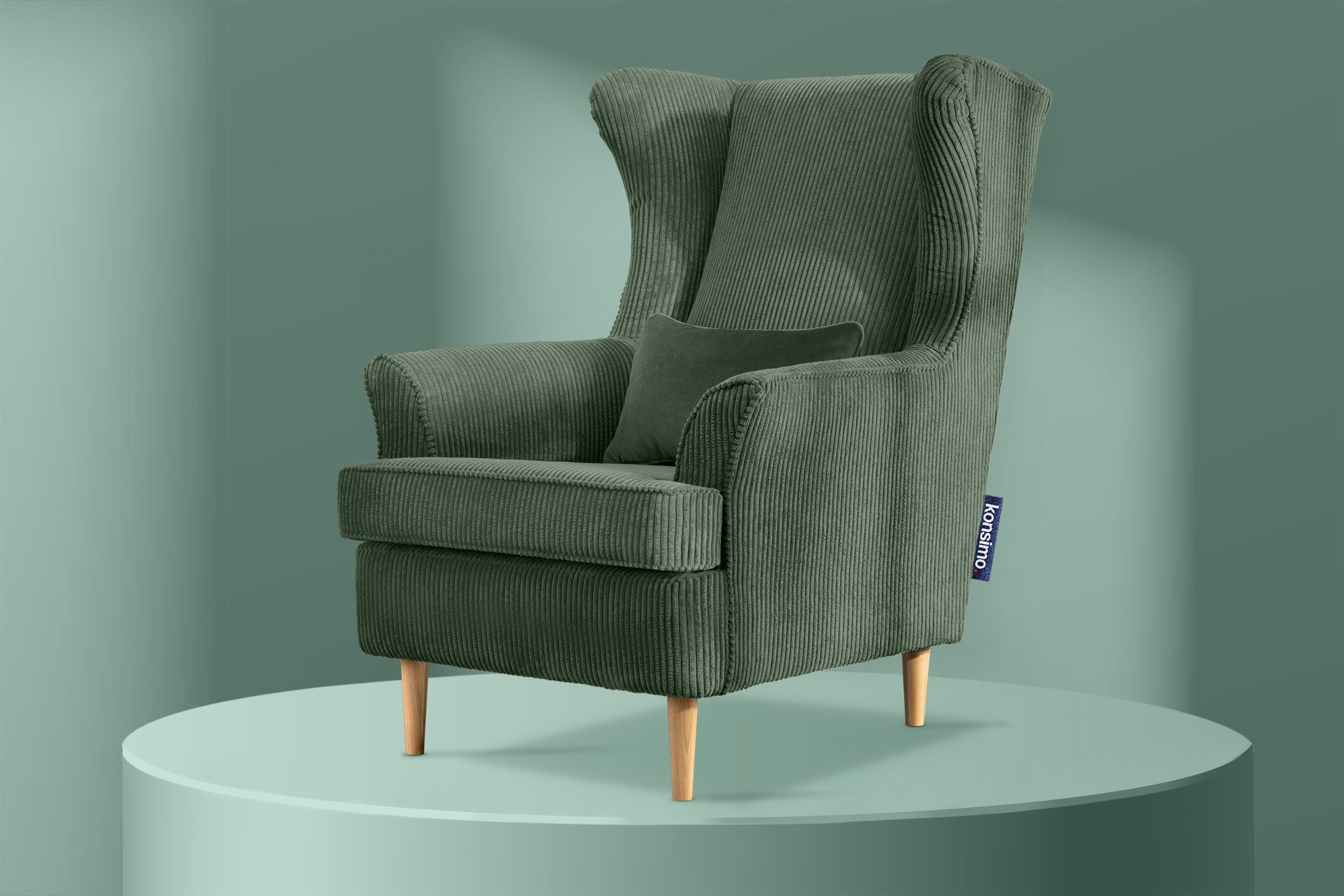 Konsimo Ohrensessel Sessel, Design, STRALIS dekorativem zeitloses Füße, hohe inklusive Kissen