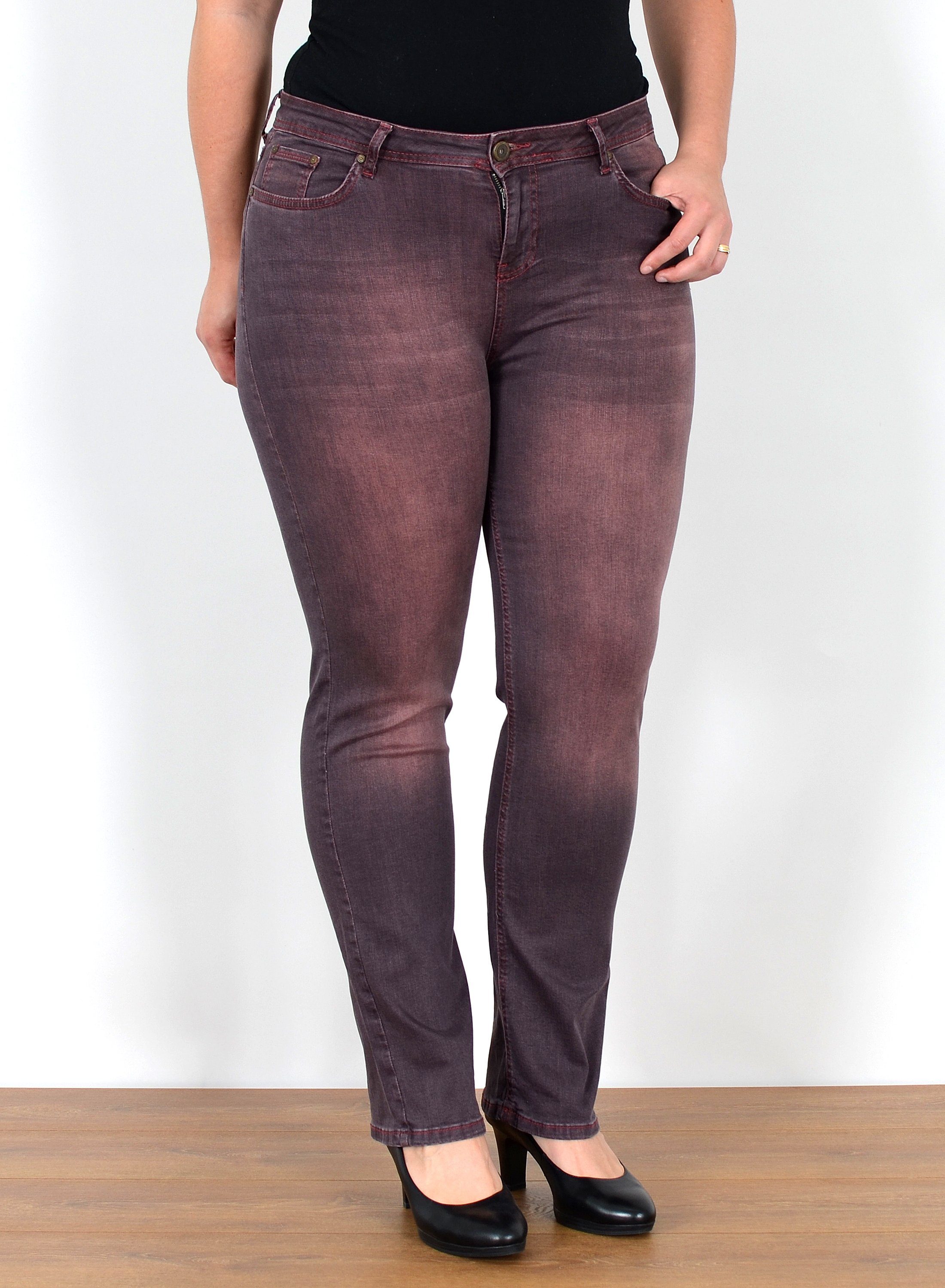 ESRA Straight-Jeans Gerade Schnitt Jeans Damen Hose High Rise bis Große Größe High Waist Straight Fit Jeans Gerade Jeanshose Damen bis Übergröße