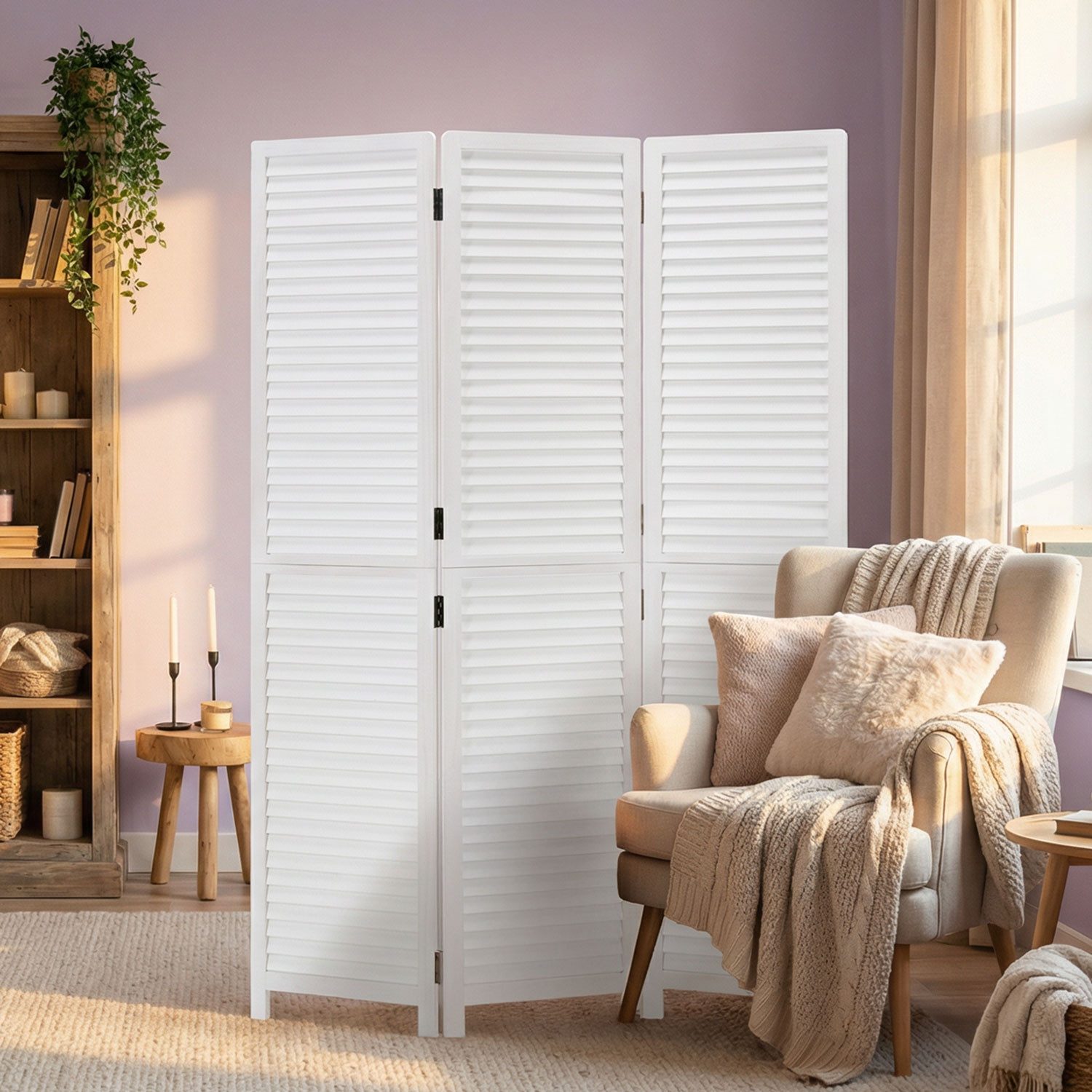 Homestyle4u Paravent Raumteiler Holz Trennwand Holz Weiß Sichtschutz Indoor faltbar (3-teilig)