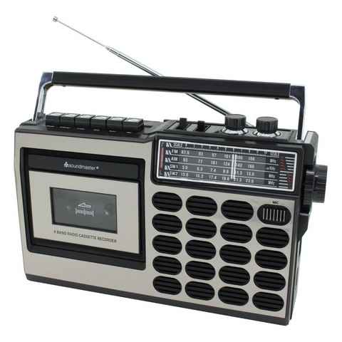 Soundmaster RR18SW Retro Radiorecorder Kassettenrecorder USB SD Aufnahme Mikrofon Retro-Radio (UKW, MW, KW1-2, 3 W, Retro-Design, Eingebautes Mikrofon, Kassetten-Aufnahmefunktion)
