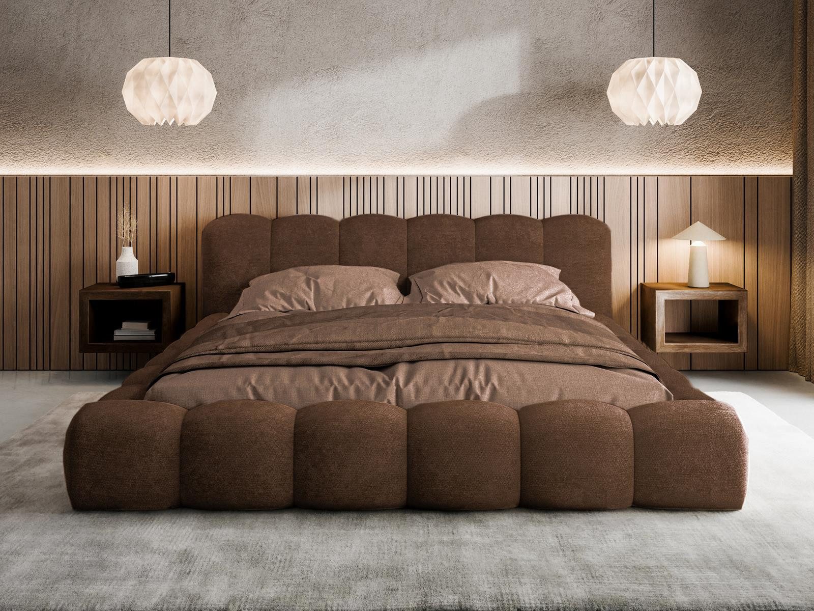 Compleo Polsterbett ERMS Bett bubble, Designerbett (Schlafzimmer Bett modern), (Chenille-Stoff), Doppelbett gepolstert, Wolkenbett