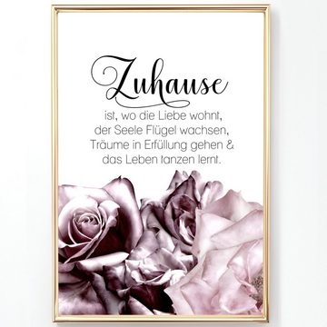 homestyle-accessoires Poster Bilderset ZUHAUSE IST, WO DIE LIEBE WOHNT... ROSEN 3er SET, Ohne Bilderrahmen