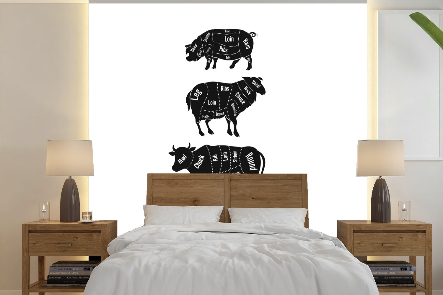 MuchoWow Fototapete Fleisch - Tiere - Kuh - Küche, Matt, bedruckt, (5 St), Vinyl Tapete für Wohnzimmer oder Schlafzimmer, Wandtapete