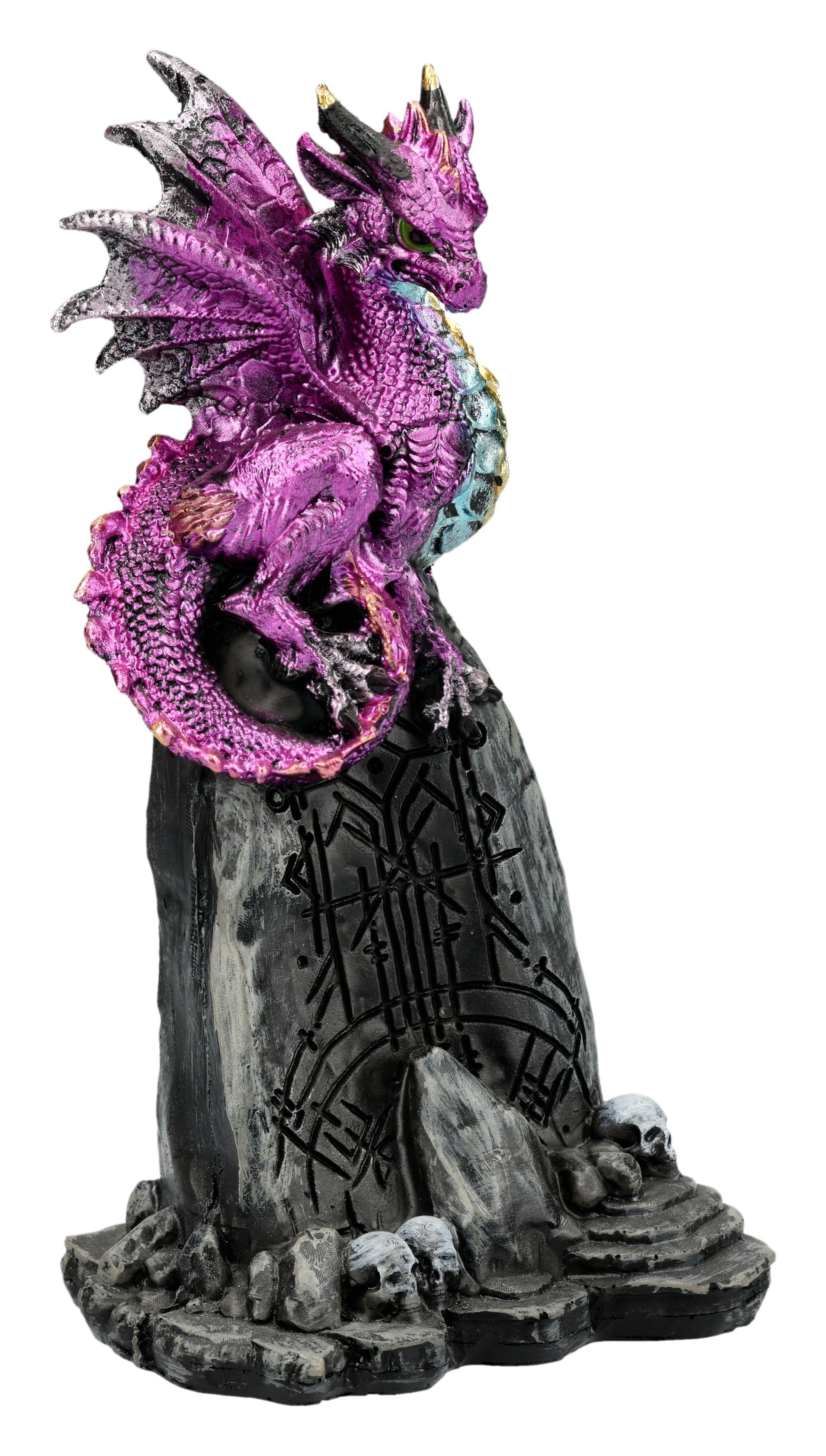 Figuren Shop GmbH Fantasy-Figur Drachen Figur – Runenwächter Statue Lila Fantasy Sammlerfigur 12,5 cm
