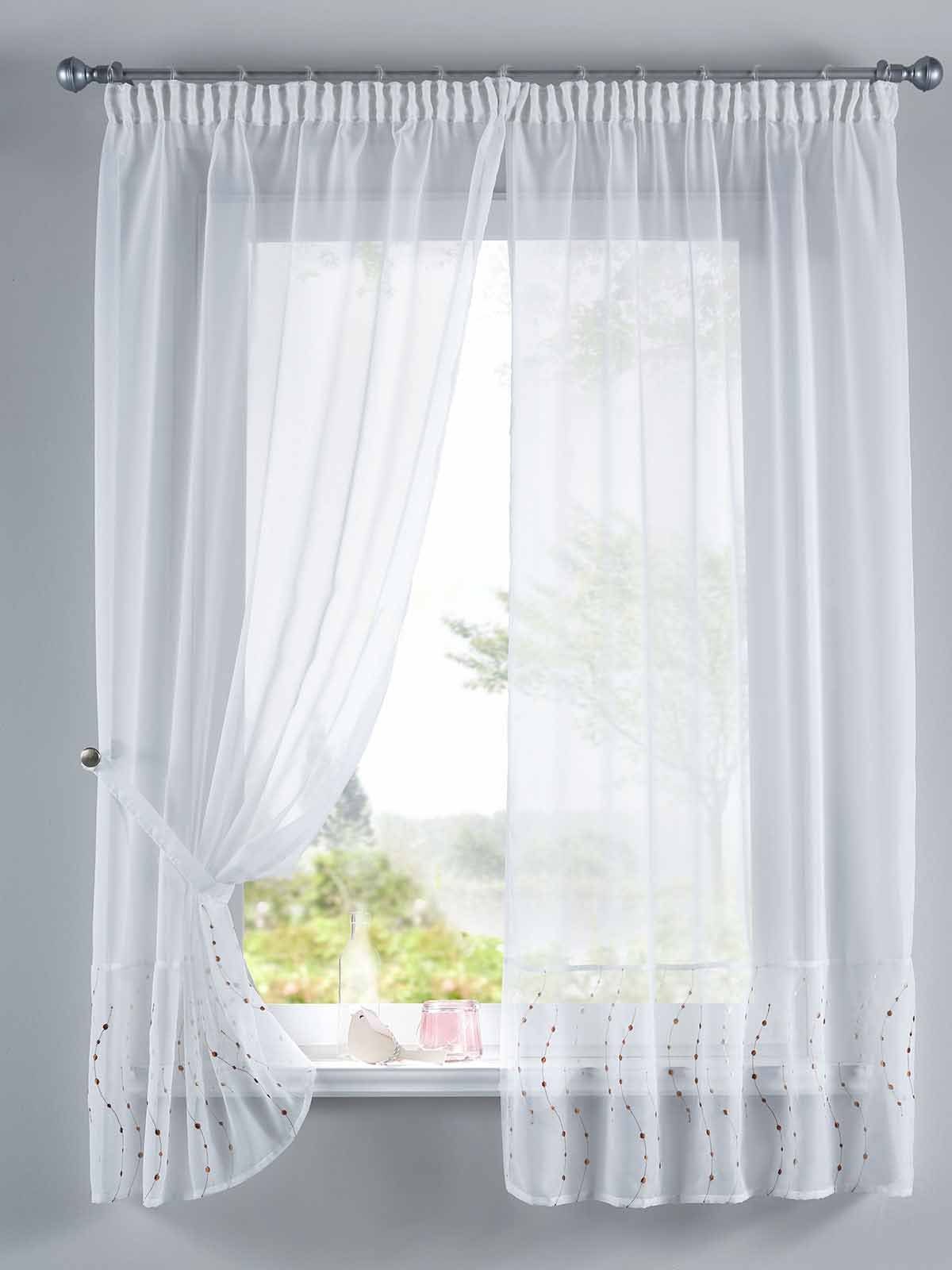 Gardinenbox Gardine (2 St), Stangendurchzug, transparent, Voile, PUNKT Stickerei Gardinen Set 2 Tlg. Raffhalter Tunneldurchzug Gardinen
