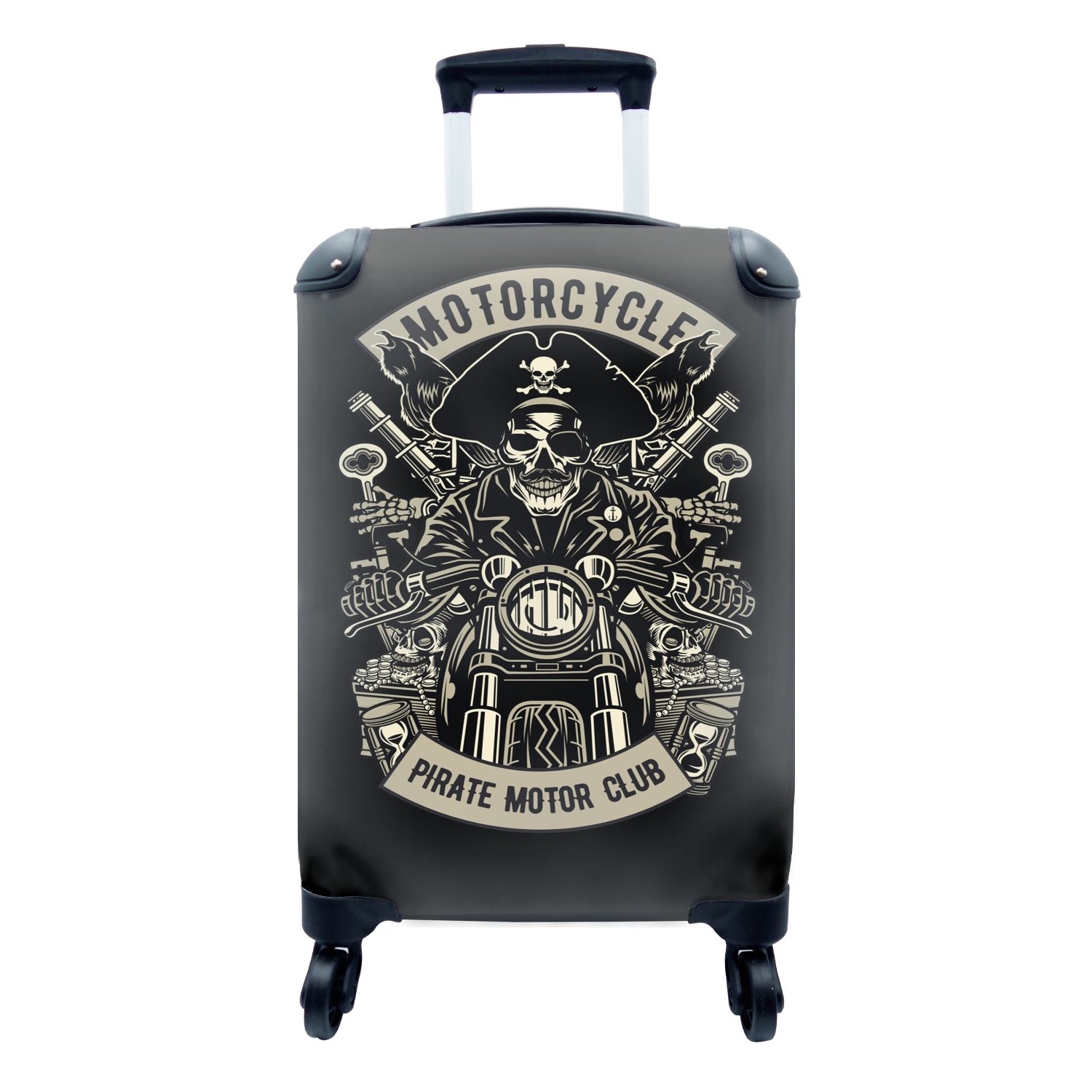 MuchoWow Handgepäckkoffer Piraten - Motor - Retro - Zeichnung, 4 Rollen, Reisetasche mit rollen, Handgepäck für Ferien, Trolley, Reisekoffer