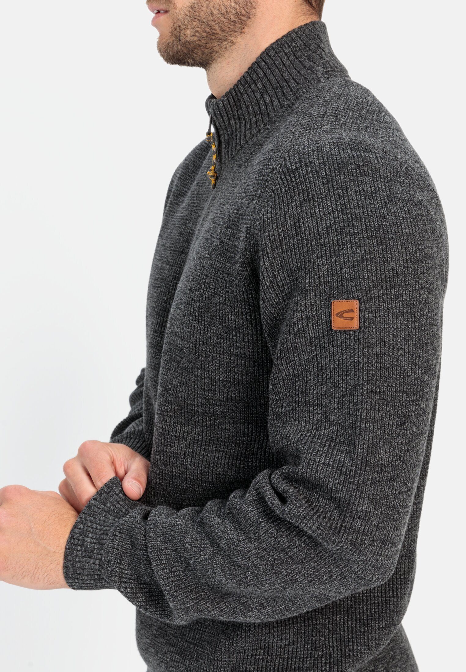 camel active Strickpullover aus Baumwollmix Langarm Troyer Markenlogo