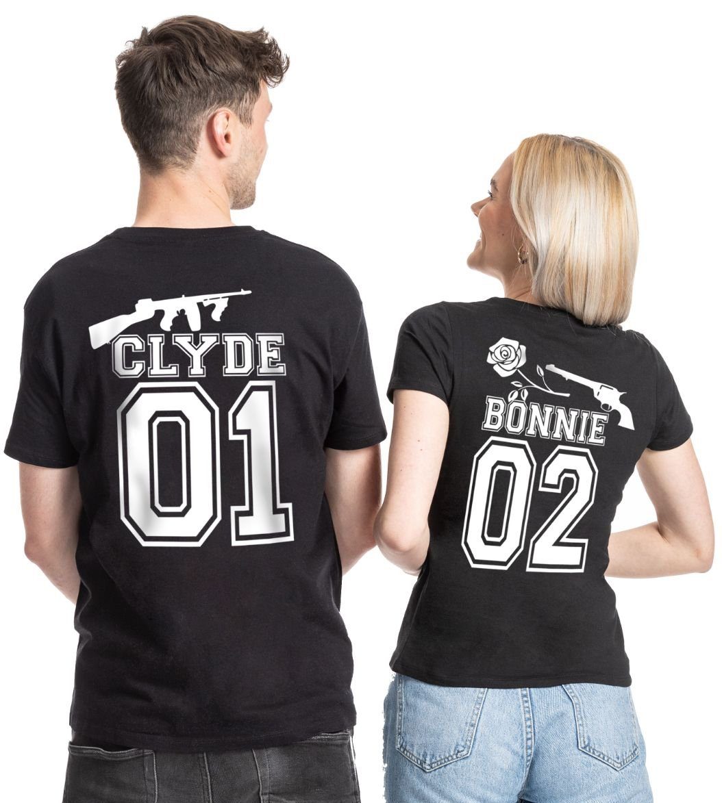 Couples Shop T-Shirt Gangster Paar Fun T-Shirt mit modischem Print CLYDE / Schwarz