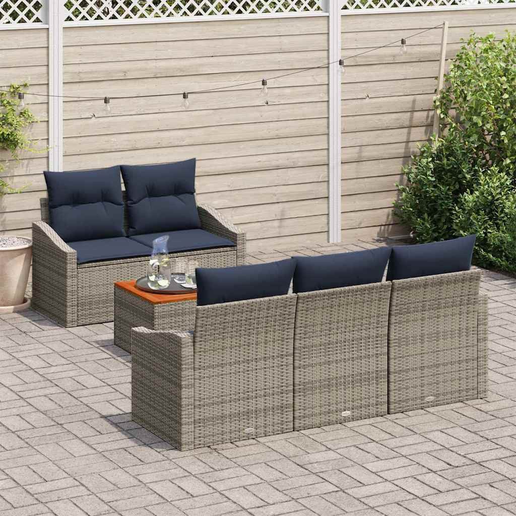 vidaXL Gartenlounge-Set Gartensofa-set 6 pcs Grau und Marineblau Poly-Rattan, (6-tlg)
