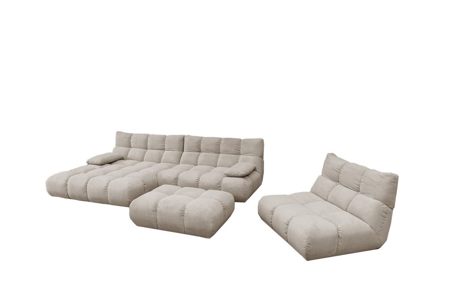 KAWOLA Sitzgruppe VIVIEN, (Set, 3-tlg), Ecksofa Drehsessel Hockerbank Feincord verschiedene Farben