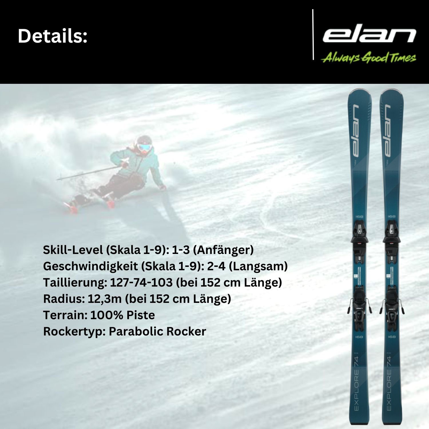 Elan EL10.0 elan Grip On 2024 RS Walk Explore 74 Pisten Ski + Ski Bindung Ski,