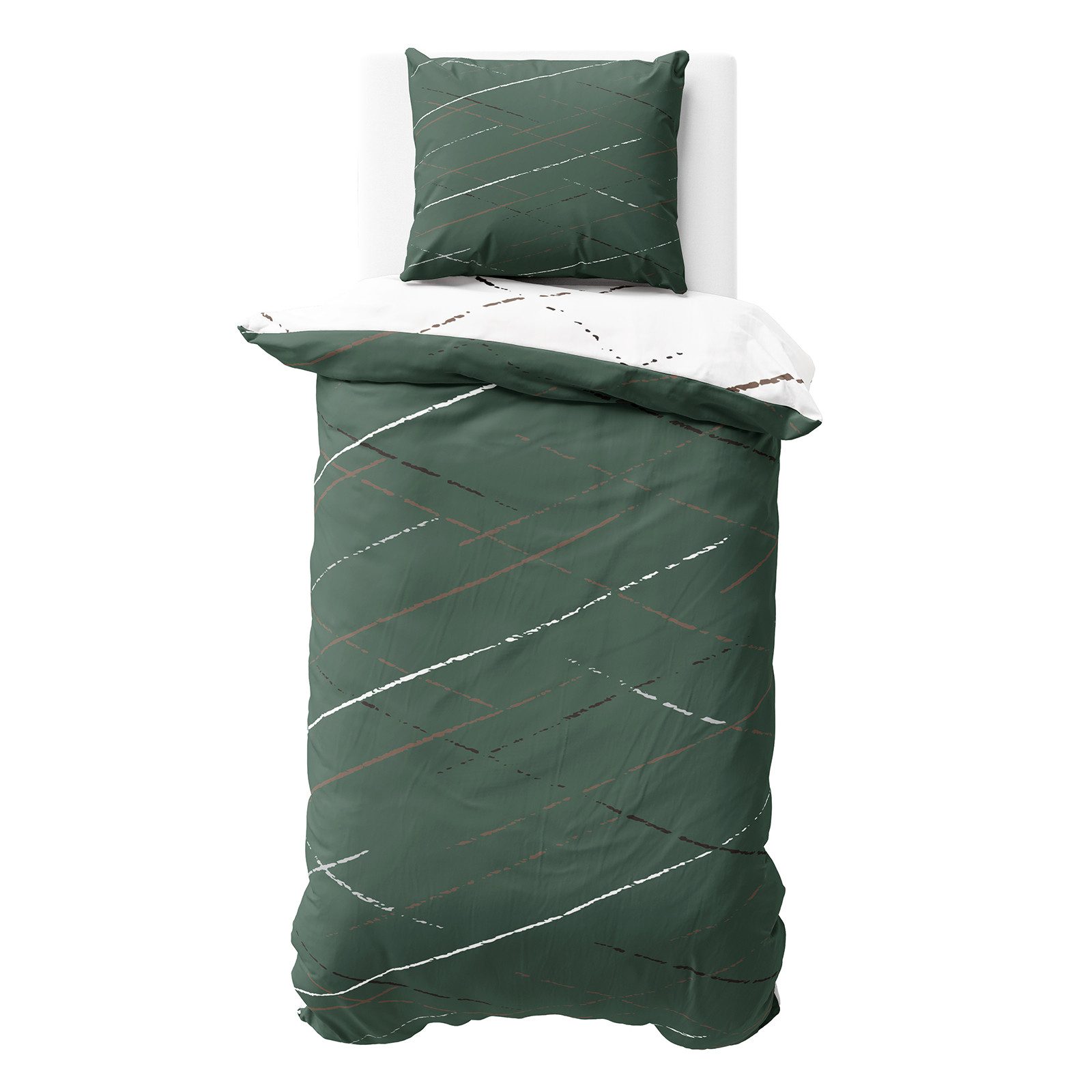 Visaggio Bettwäsche Hochwertige Polycotton Bettbezug in 6 Größen, Renforcé, 2 teilig, schlichtes Streifen Design mit Wendeseite, Beige, Grau und Grün