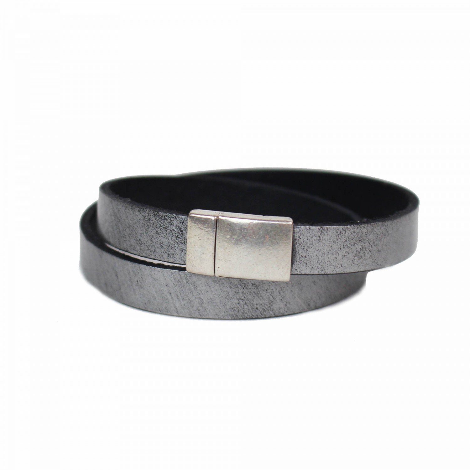 mitienda Armband Lederarmband grau, Magnetverschluss silber