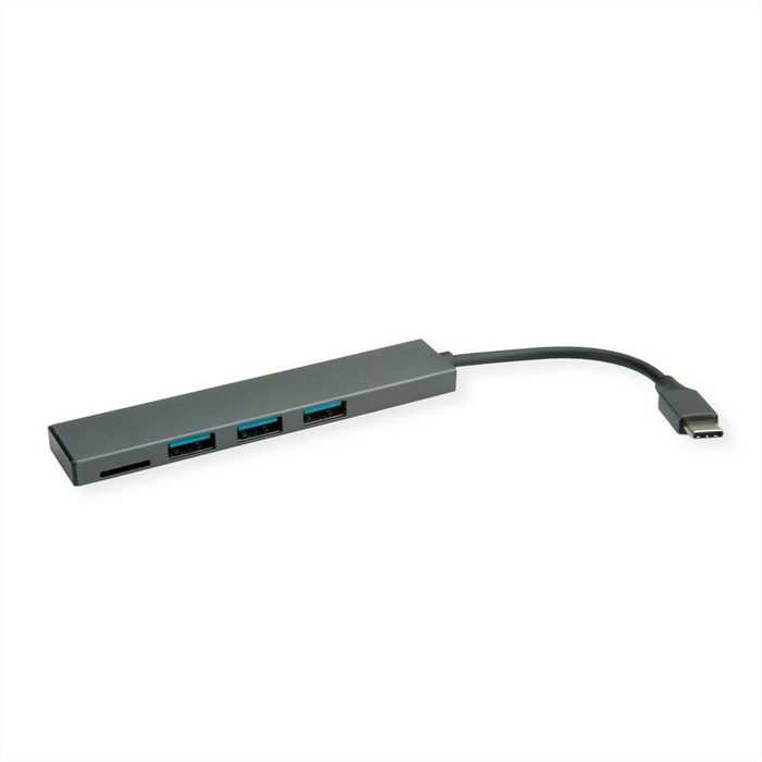 ROLINE USB 3.2 Gen 1 Hub 3fach Typ C Anschlusskabel mit CardReader Computer-Adapter 10.0 cm