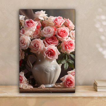 OneMillionCanvasses® Leinwandbild Blumen - Rosen - Vase - Stilleben - Blumenstrauß, (1 St), Leinwandbild fertig bespannt inkl. Zackenaufhänger, Gemälde, 20x30 cm