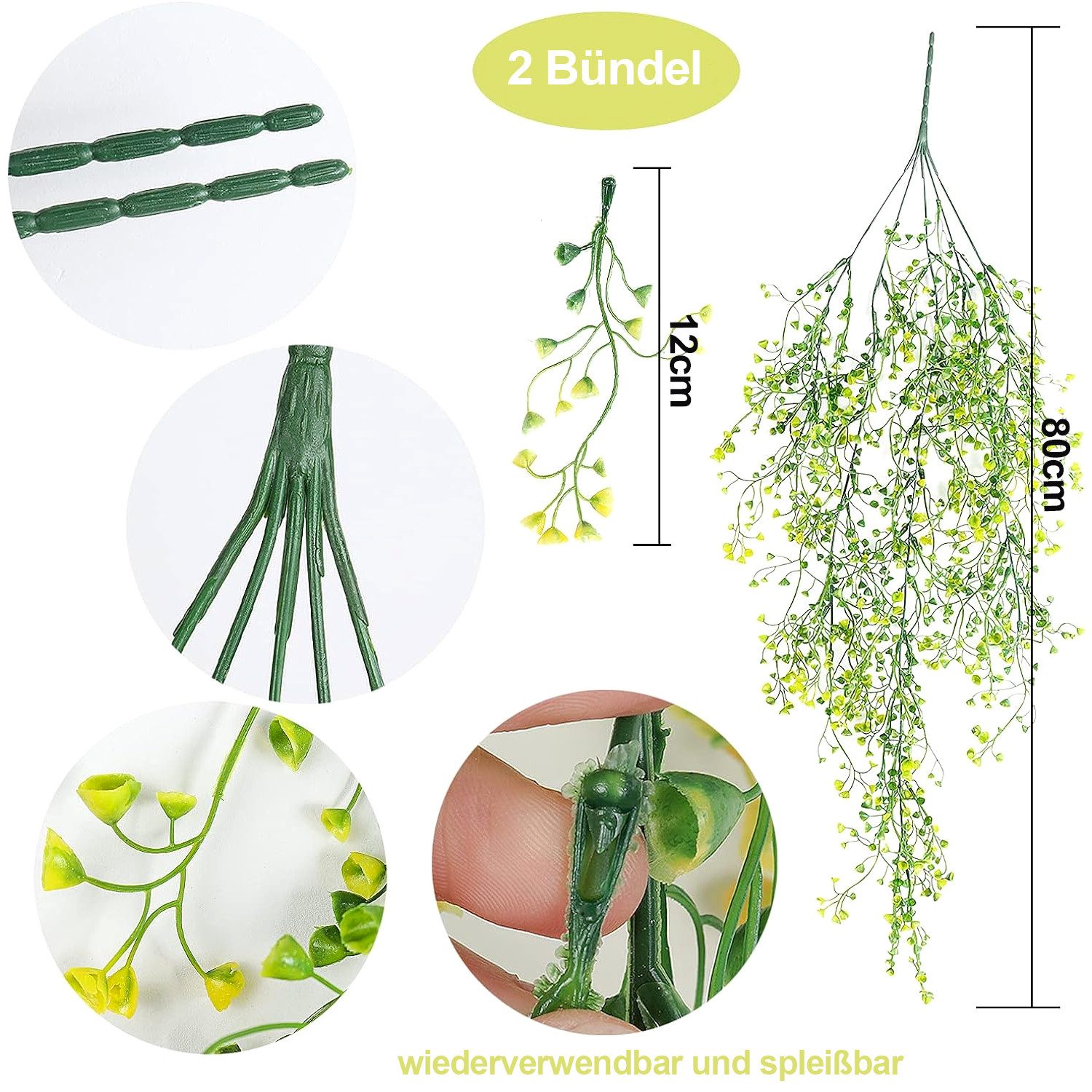 Kunstblume 4 Stück Künstliche Blumen an der Wand,80cm Künstliche Hängepflanzen, NUODWELL