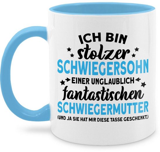 Shirtracer Tasse »Stolzer Schwiegersohn einer Schwiegermutter - Kaffeetasse mit Spruch - Tasse zweifarbig«, Keramik, Statement Teetasse