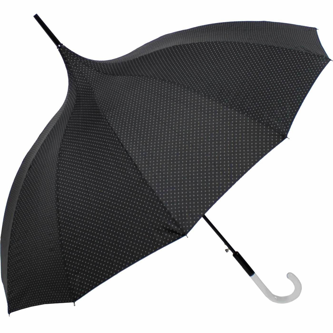 doppler® Stockregenschirm auffällig geformter Damenschirm mit Auf-Automatik, elegante Pagodenform mit dezenten Punkten