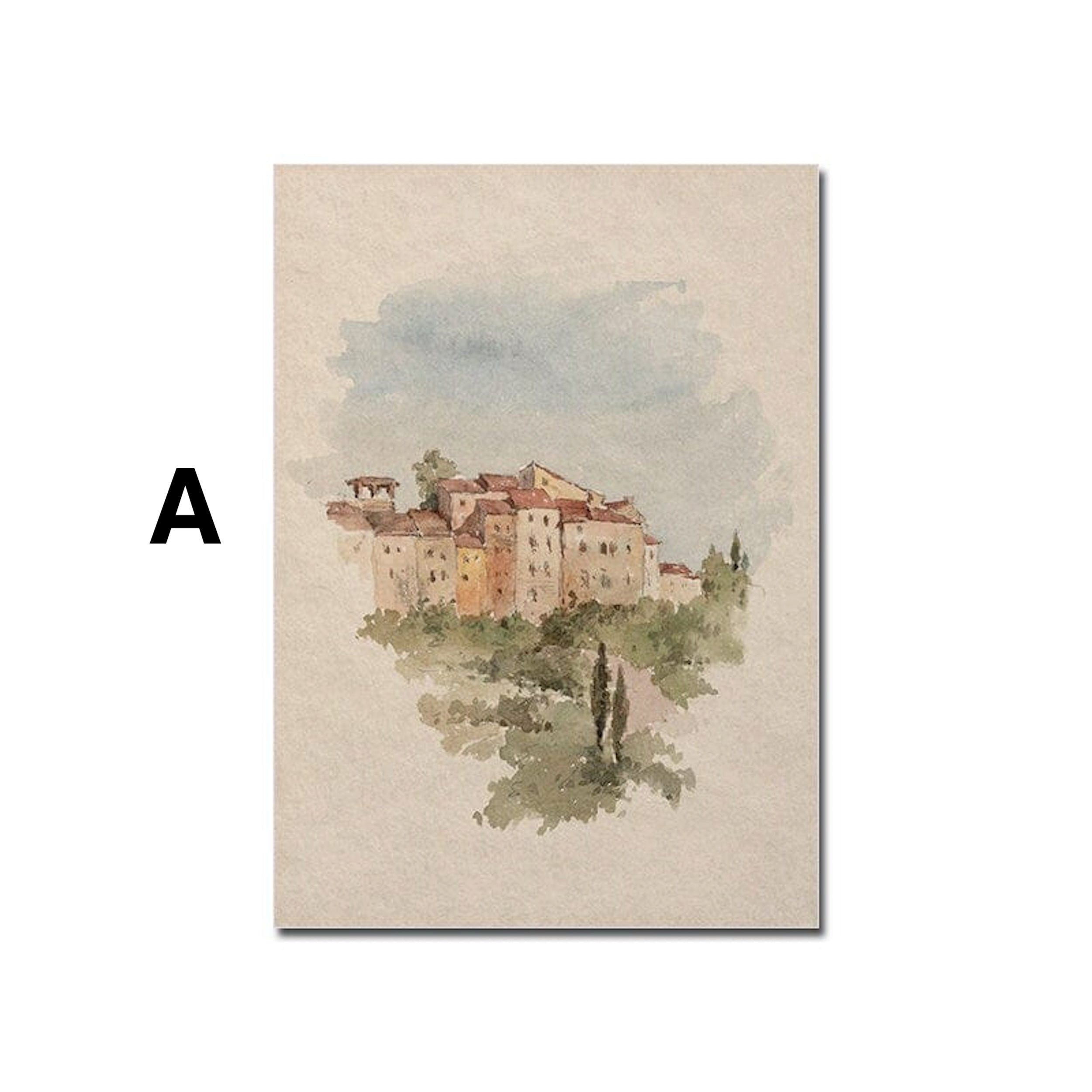 JUSTGOODMOOD Poster Aquarell Marokkanische Architektur Meeresküste Wolken und Pflanze als, B (1 St)