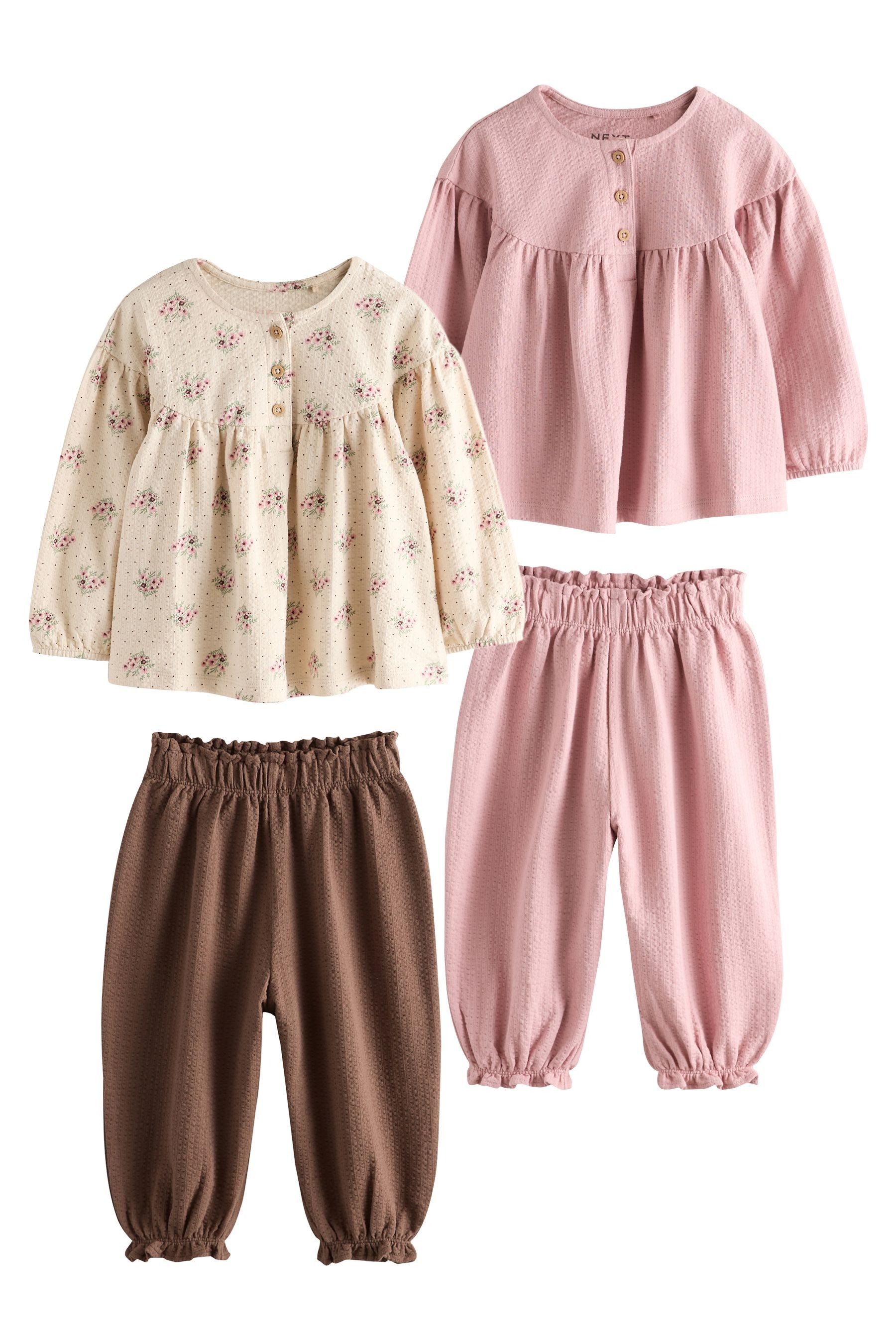 Next Langarmshirt & Leggings Langärmelige Bluse und Pluderhose, 4er-Pack (4-tlg)