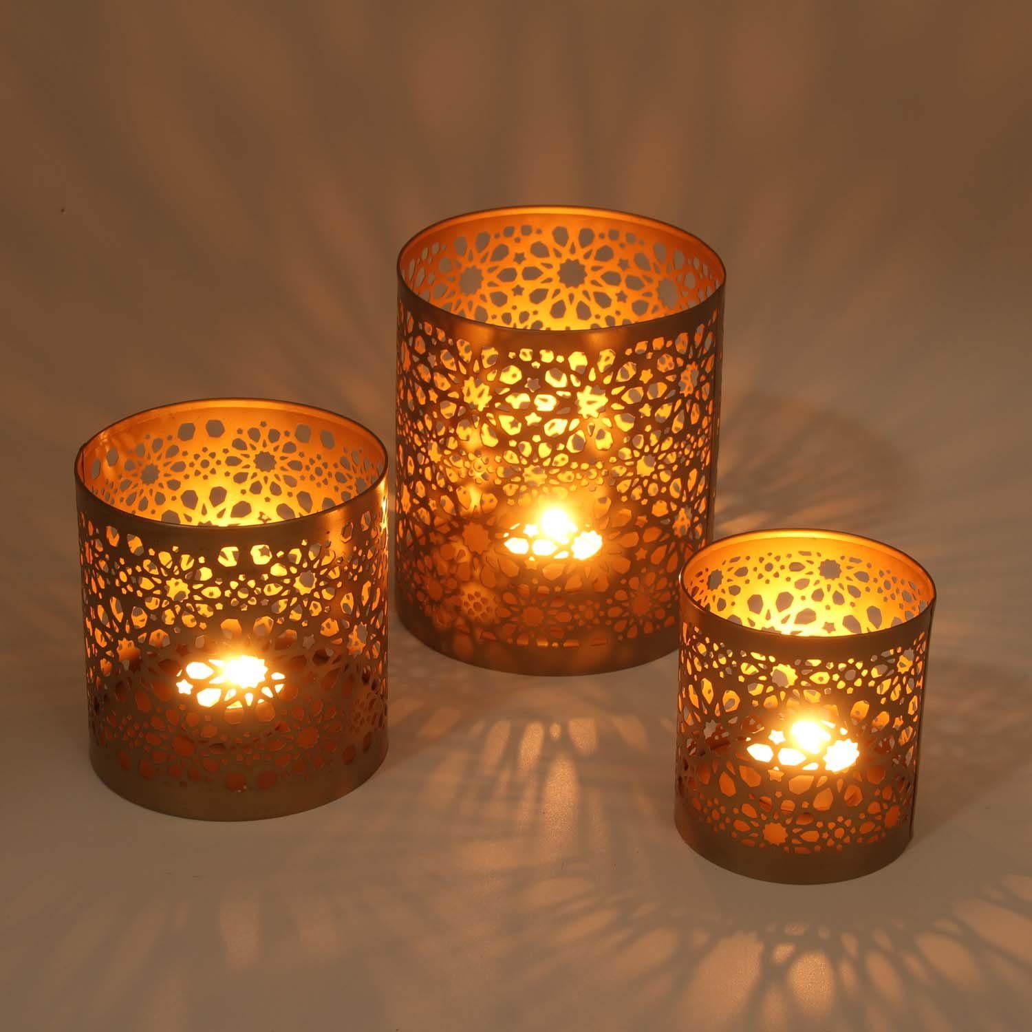 Casa Moro Teelichthalter Orientalisches Windlicht 3er Set Navin in Antik Gold Look (3 St., 3er Set), Teelichthalter rund Kerzenhalter Muttertag Ostern Tisch Dek – Bild 3 von 5