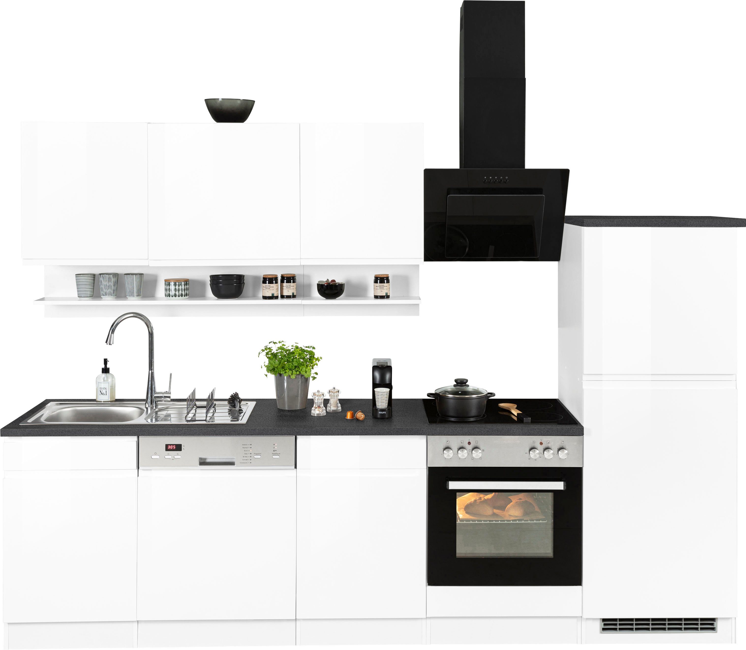 HELD MÖBEL Küche Virginia, Breite 280 cm, wahlweise mit E-Geräten weiß Hochglanz/weiß-anthrazit | weiß Hochglanz | weiß | Küchenzeilen ohne Geräte