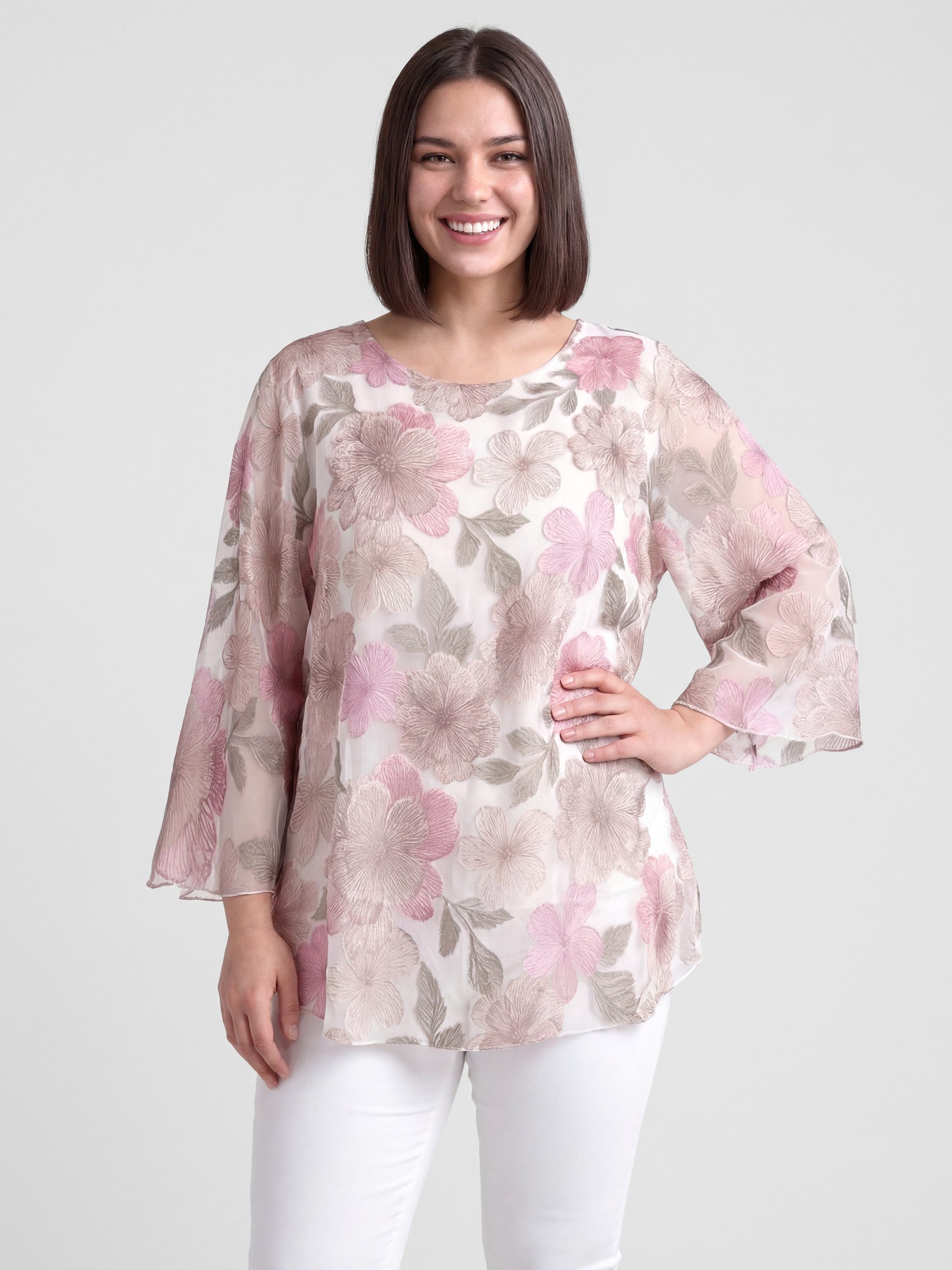 PEKIVESSA Tunika Elegante Chiffon-Kurztunika mit Blumenmuster günstig online kaufen