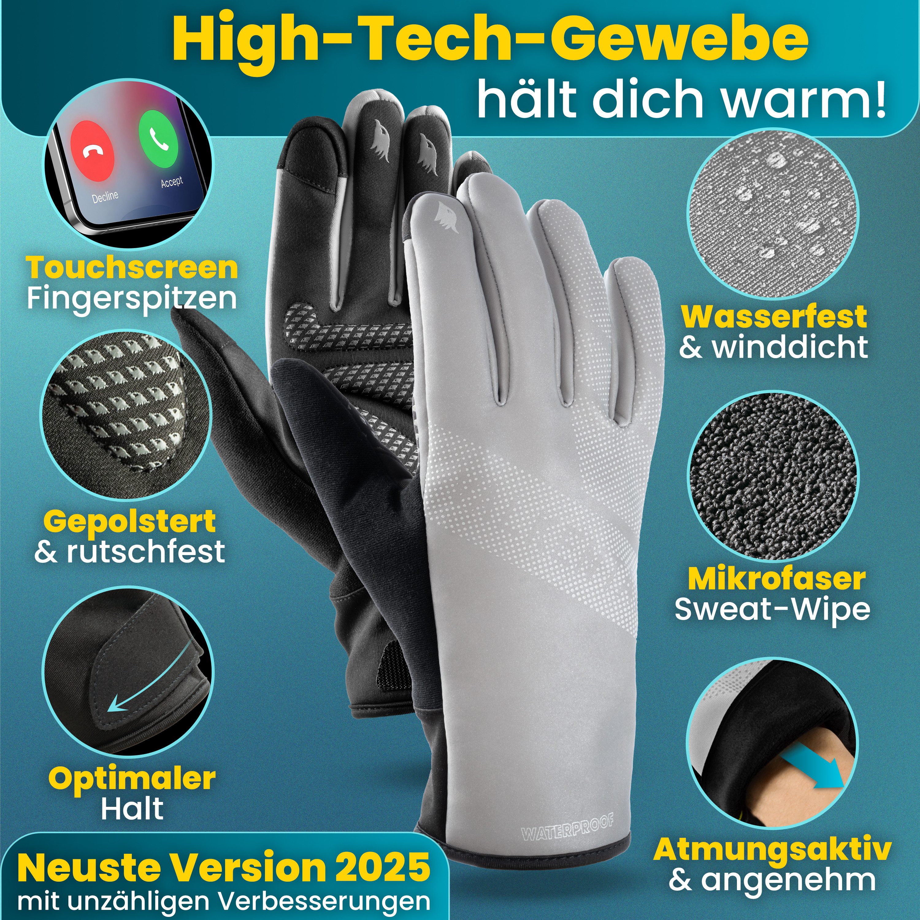 Valkental Fahrradhandschuhe Winterhandschuhe & Übergangshandschuhe mit Touchscreen Funktion atmungsaktiv, winddicht & wasserdicht – Bild 2 von 5