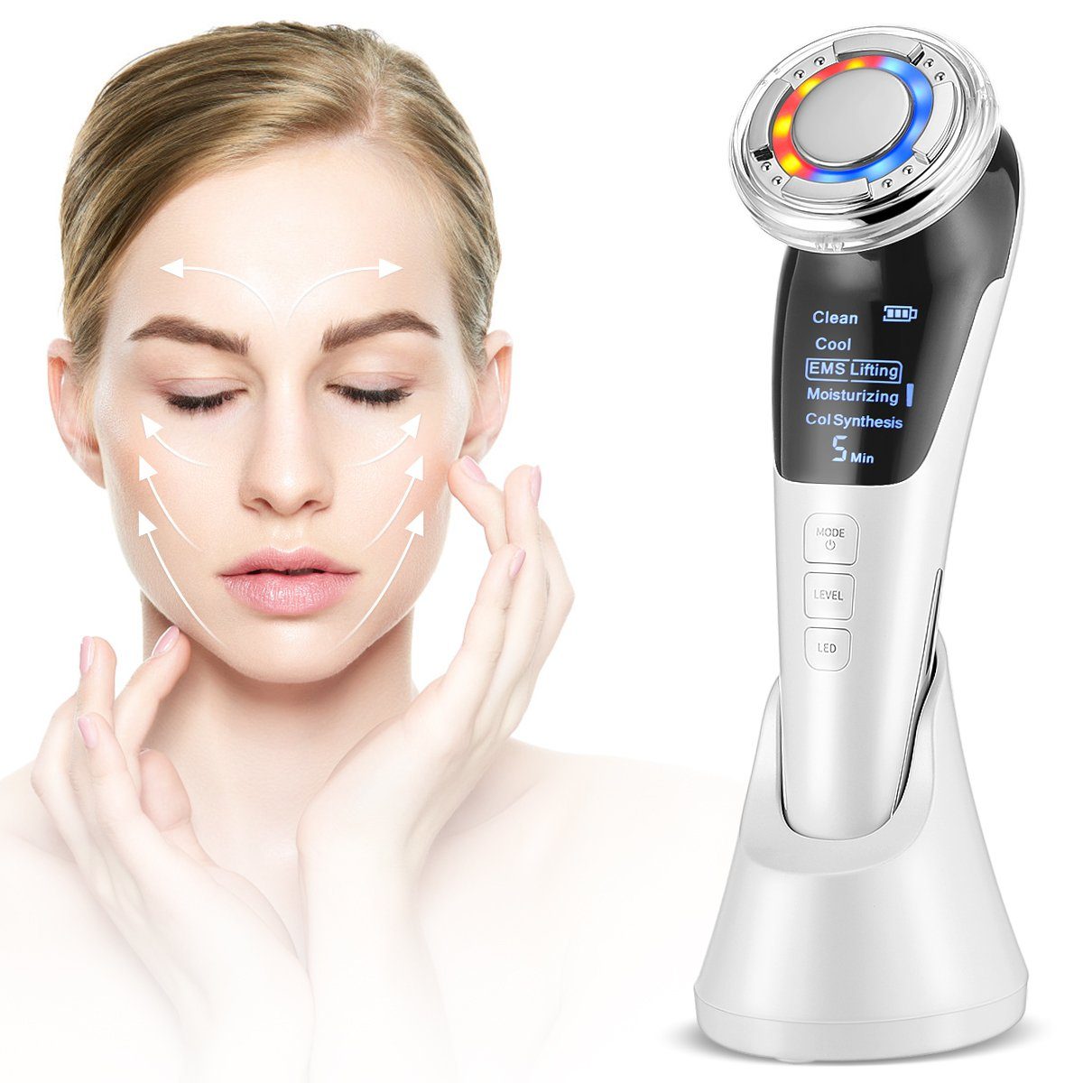 ION- Kosmetisches mit mit für Gesichtslifting Gesichtsmassagegerät iscooter Heiße/Kühle und Faltenentferner Mikrodermabrasionsgerät EMS Gerät Mikrostrom Anti-aging Behandlung,