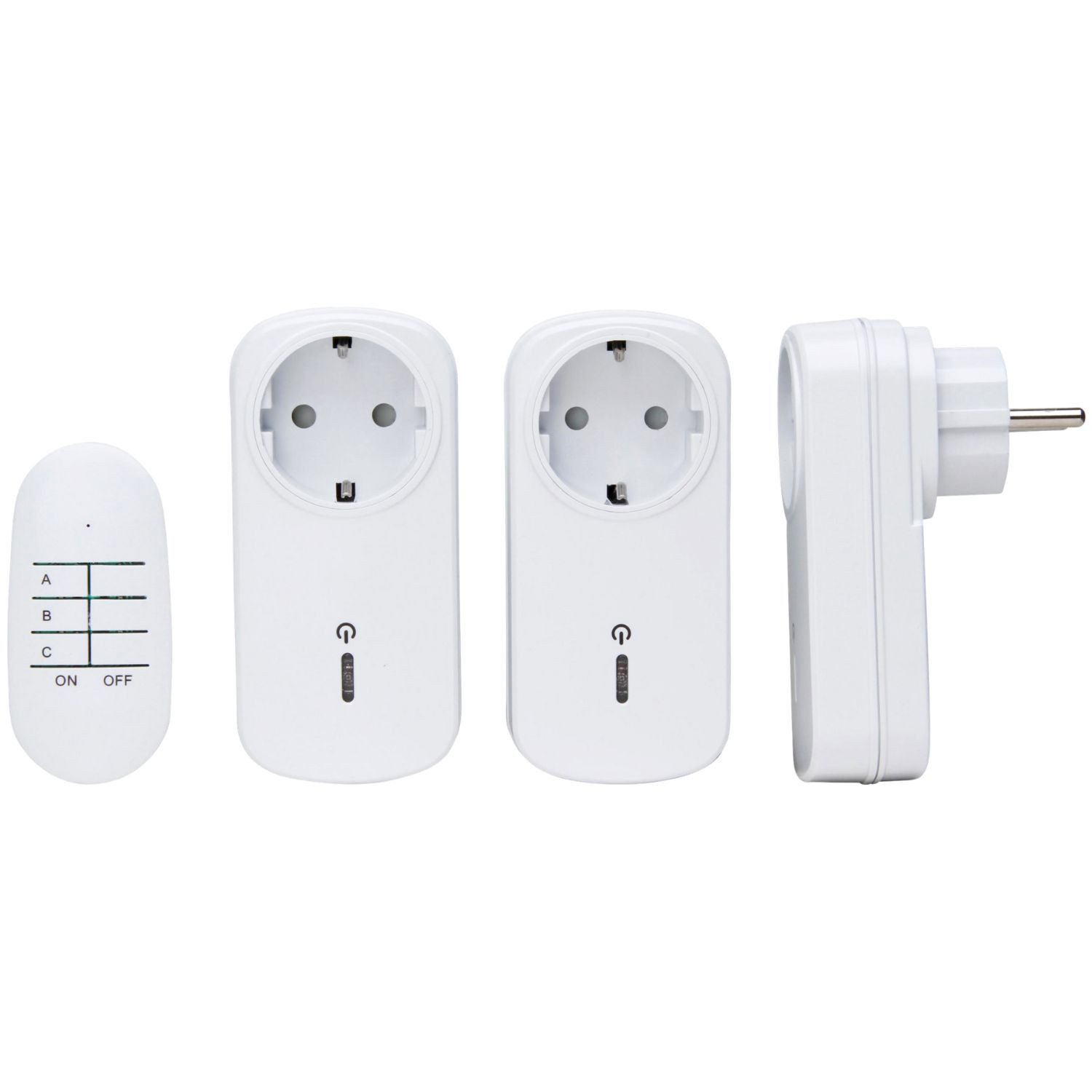 Kopp Funksteckdose 3er Set Funk-Steckdosen mit Fernbedienung Weiß, max. 1000 W, Set, 3x Steckdosen-Adapter + Funksender, 3x Funksteckdosen mit Fernbedienung 25m Funksteckdose Funk Steckdose