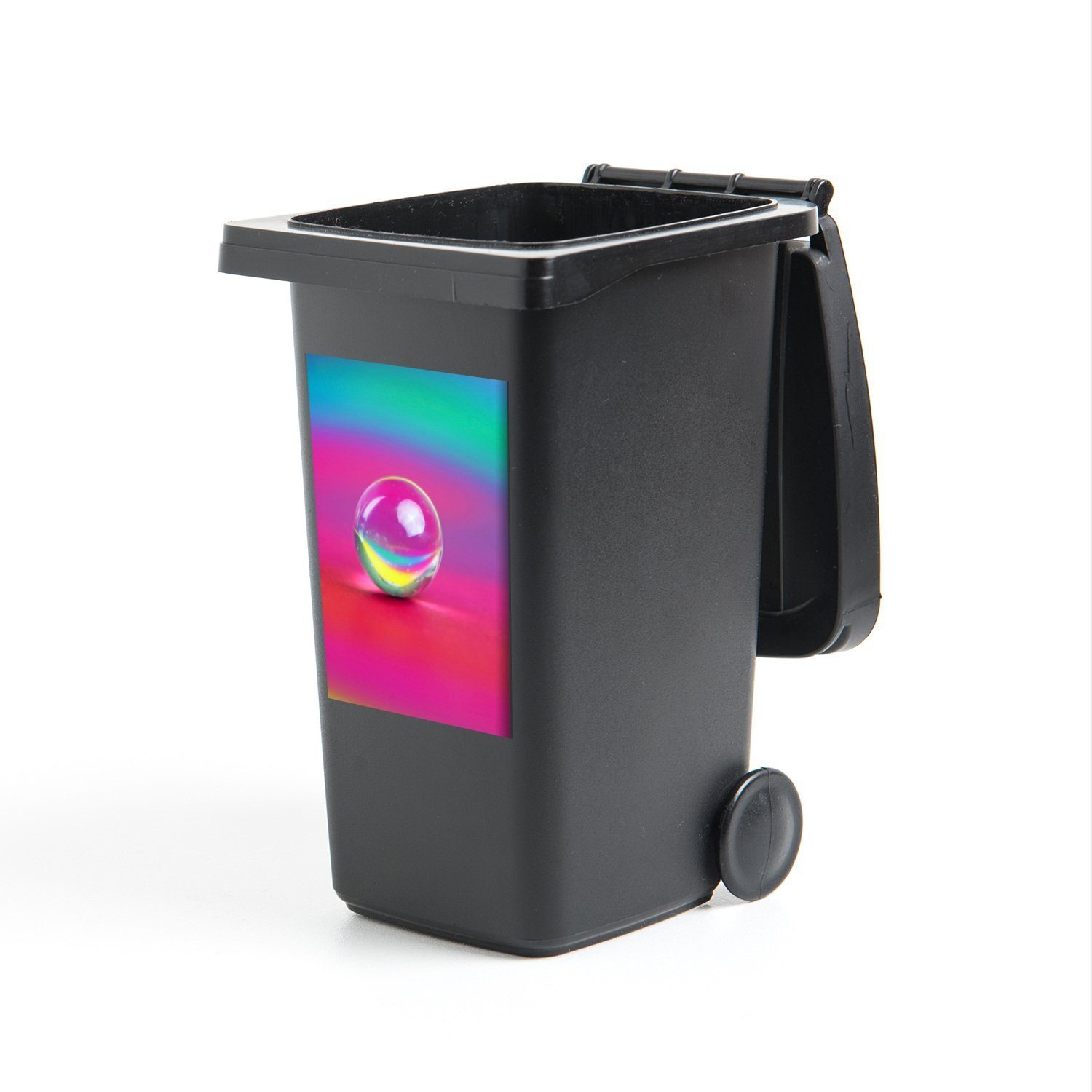 Mülltonne, MuchoWow Sticker, Abfalbehälter auf Luftblase Wandsticker Regenbogen-Hintergrund Mülleimer-aufkleber, (1 St), Container,