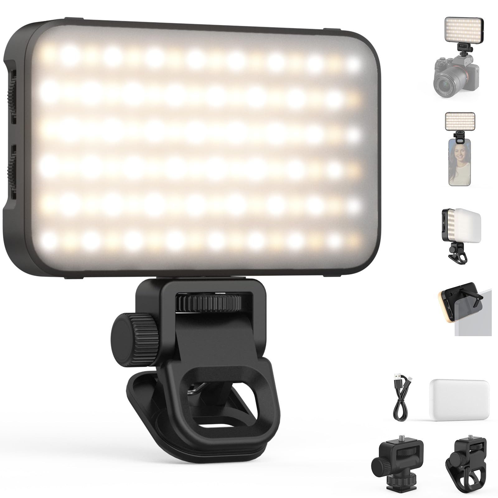Neewer Videoleuchte N15 Einsteiger-Version Magnetisches Selfie Licht für iPhone, CRI80, mit Kaltschuh und Klemme, 2000mAh, Fotolicht für Make up Laptop