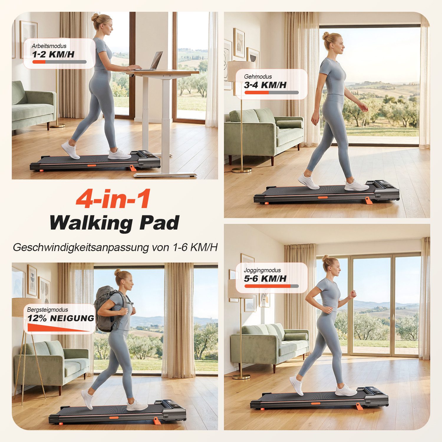 oyajia Laufband Walking Pad mit 12 % Steigung für Cardio-Training zuhause (Flach oder mit 12 % Steigung für abwechslungsreiches Walking, Ultraflach mit nur 10 cm Höhe und platzsparend verstaubar), LED-Display, Fernbedienung und ideal für Homeoffice & Zuhause