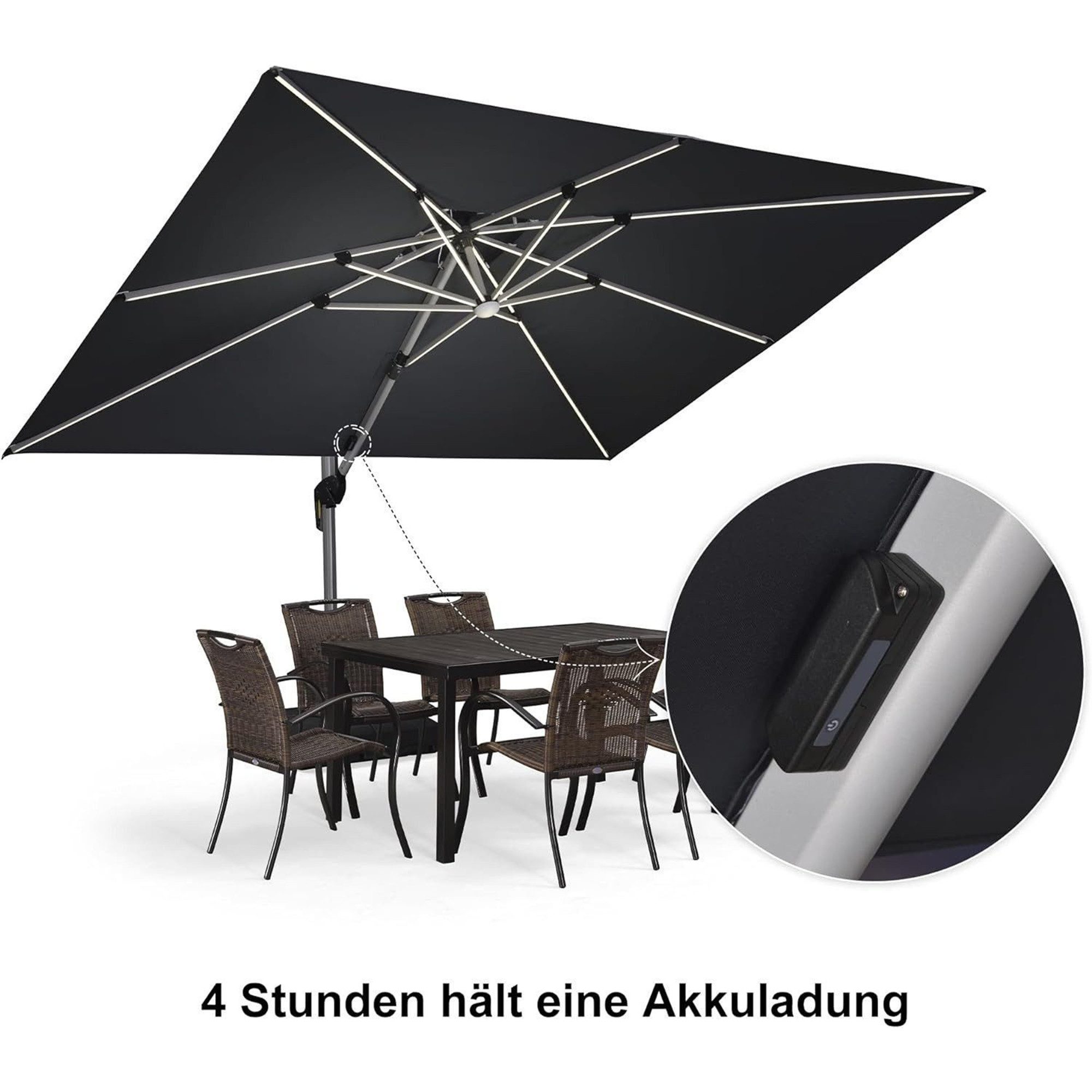 PURPLE LEAF Sonnenschirm Rechteckig Außenbereich Alu Ampelschirm, Gartenschirm mit Solar LED, LxB: 400,00x300,00 cm, windstabil,für Garten,Terrasse, Pool