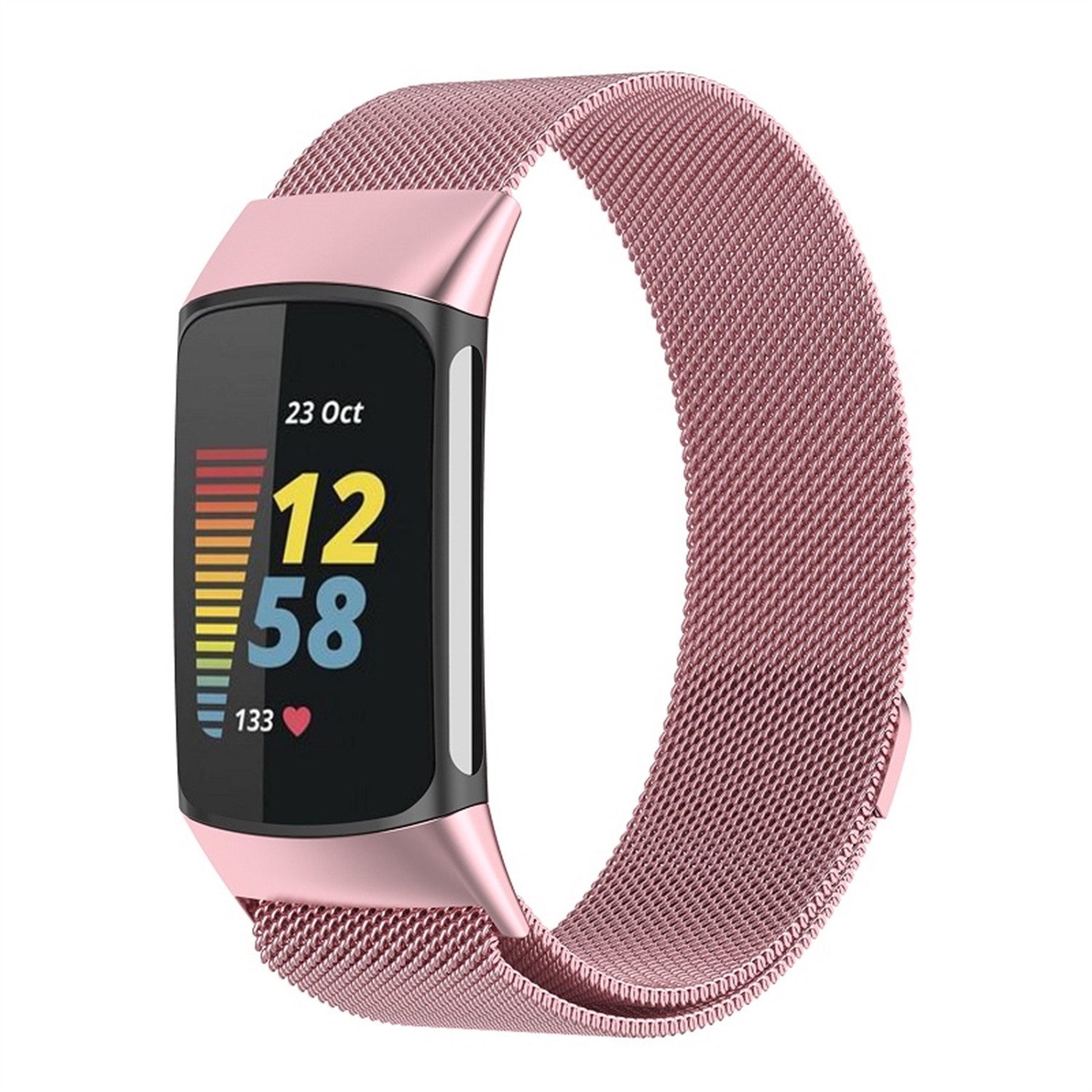 Wigento Smartwatch-Armband Für Fitbit Charge 6 / 5 Metall Stahl Mesh Armband mit Magnetverschluss