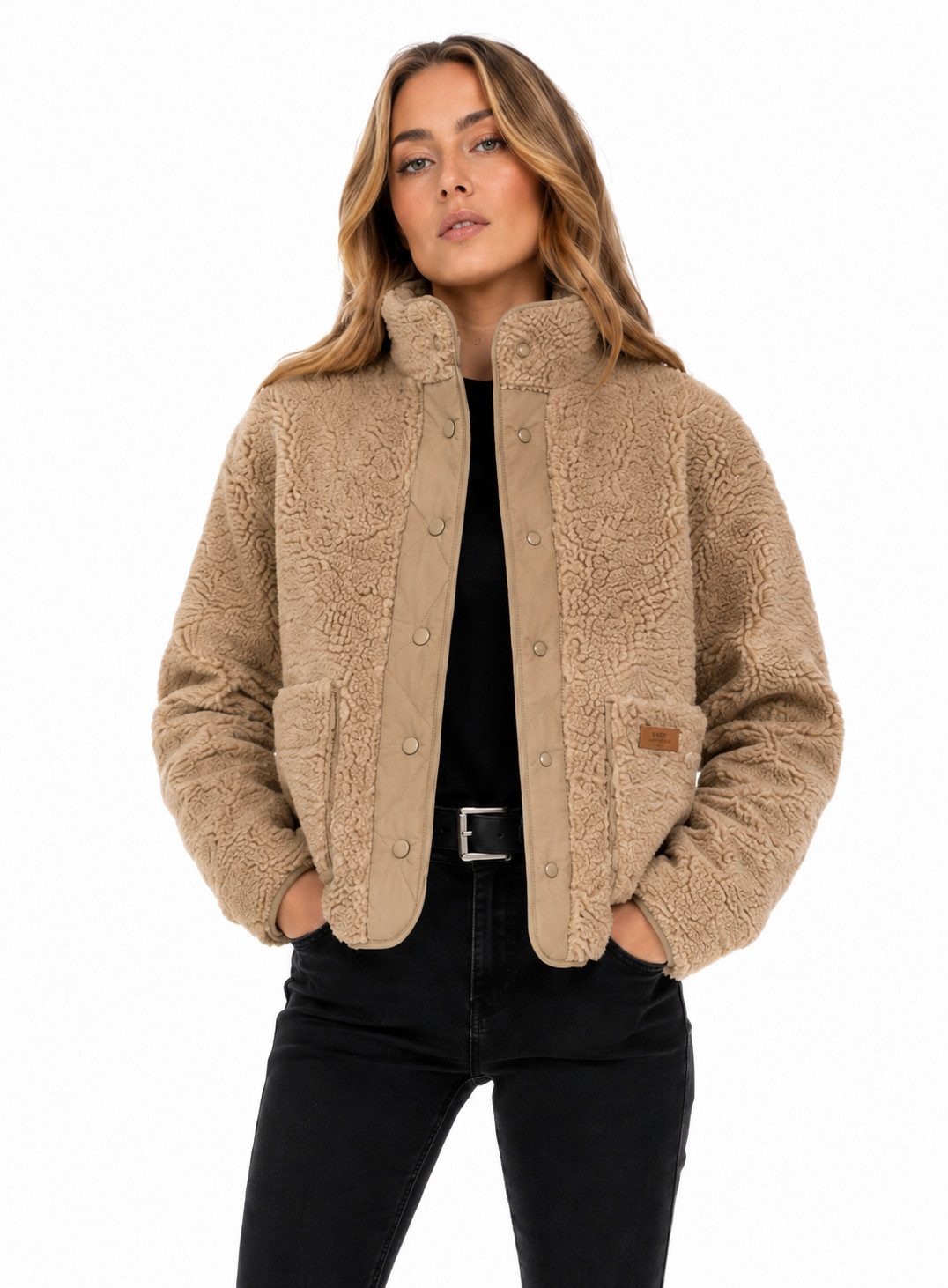 SUBLEVEL Fleecejacke SUBLEVEL Teddyfleece Jacke Damen mit Stehkragen Übergangs Herbst Jacke