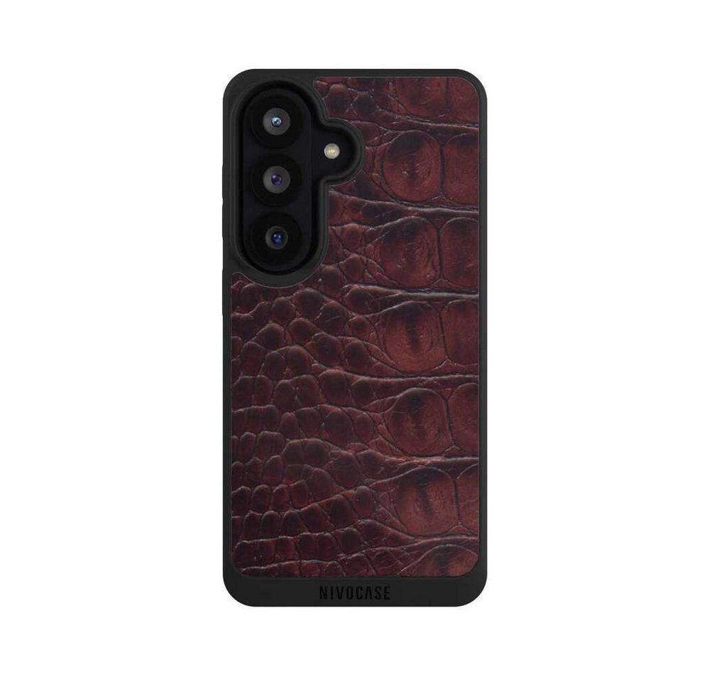 NIVOCASE Handyhülle Krokodil Leder Animalprint Croco dark brown, Samsung Galaxy S26 Handyhülle Hülle NIVOpure Case Schwarz