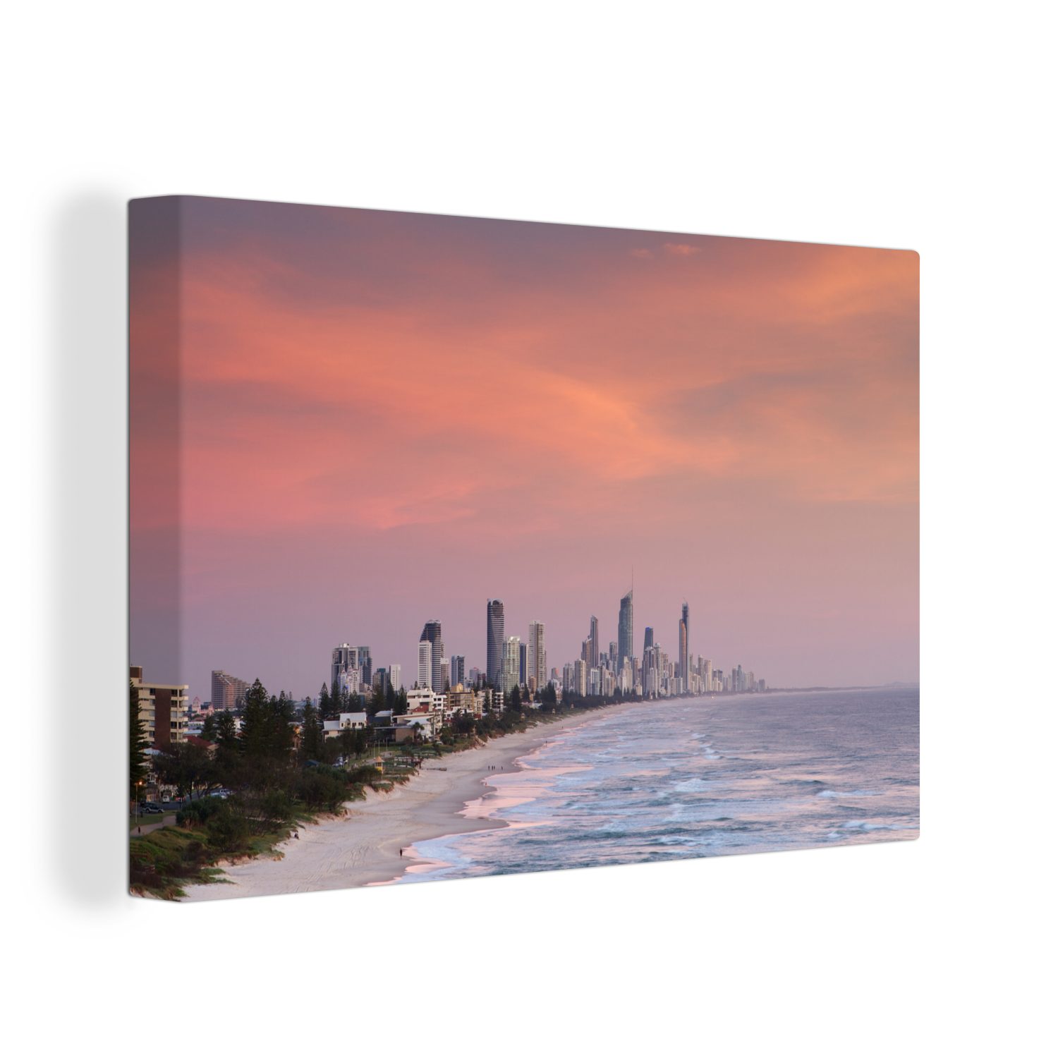 cm Leinwandbild (1 30x20 bei einem Wandbild Surfers St), Aufhängefertig, Paradise OneMillionCanvasses® Sonnenaufgang, Australiens orangefarbenen Leinwandbilder, Wanddeko,
