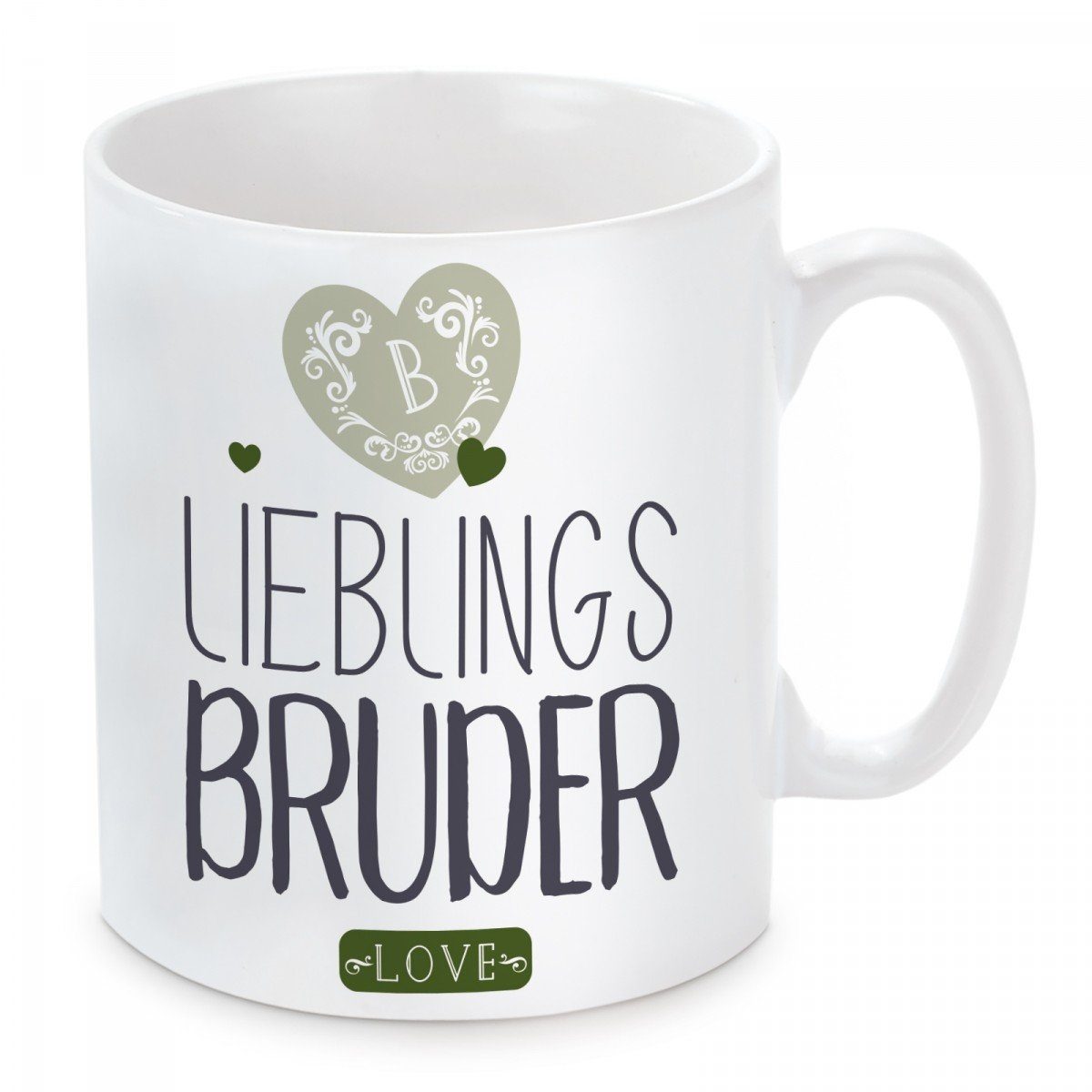 Lieblings und Kaffeebecher Kaffeetasse Herzbotschaft Bruder, Motiv mikrowellengeeignet spülmaschinenfest mit Keramik, Tasse