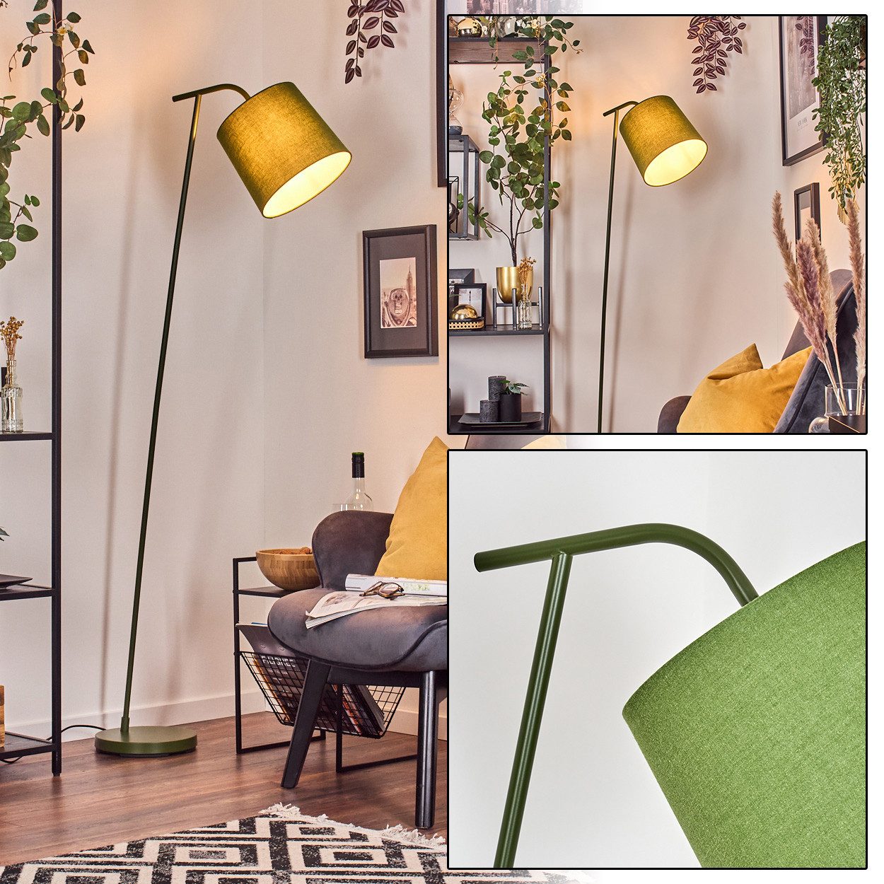 hofstein Stehlampe Stehlampe aus Metall/Stoff in Grün/Weiß, ohne Leuchtmitt günstig online kaufen
