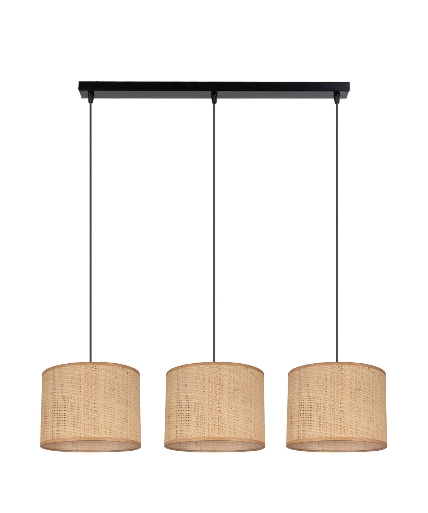Licht-Erlebnisse Pendelleuchte GIDOX, ohne Leuchtmittel, Rattan Metall H: max. 85 cm Schwarz Braun E27 3-flammig länglich