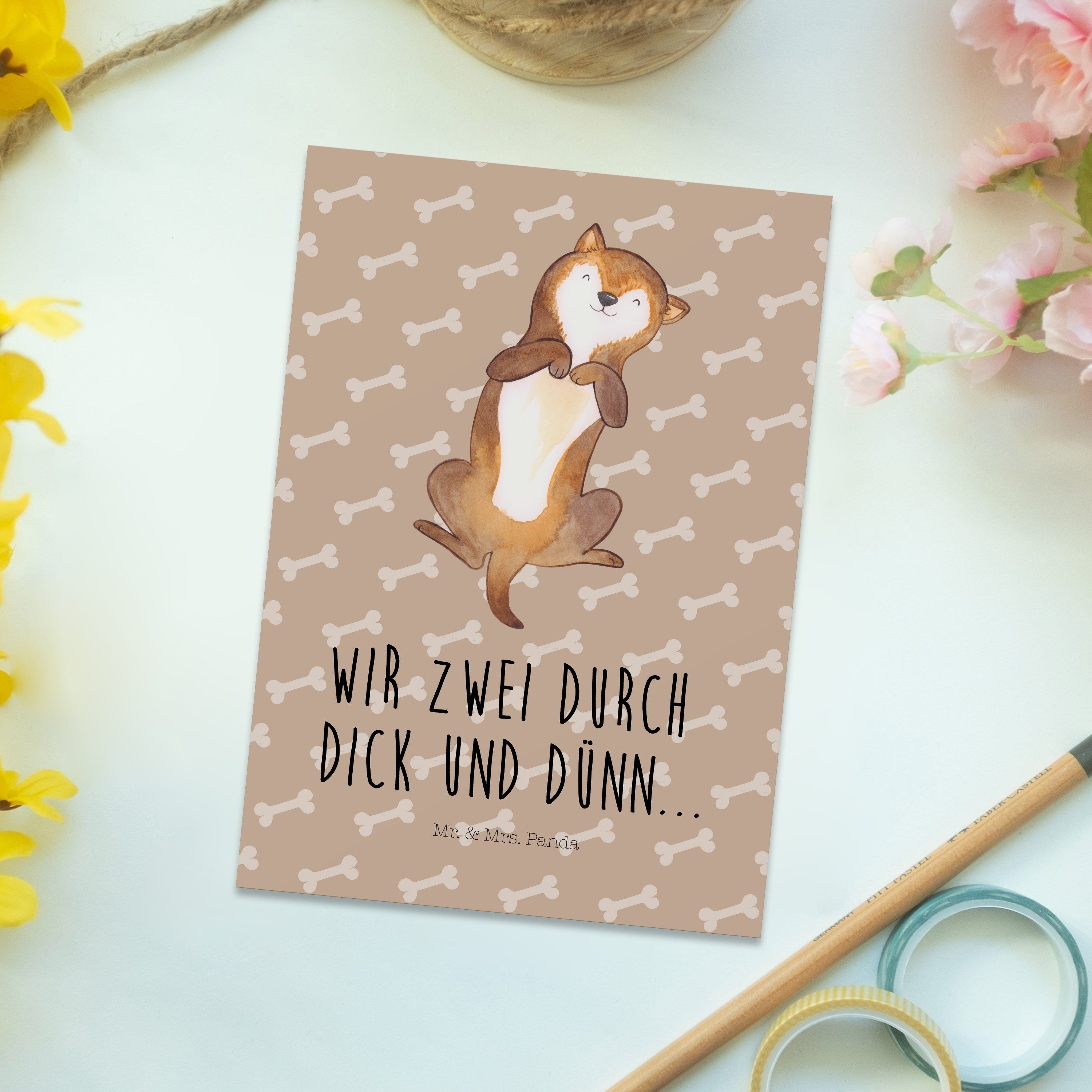 Hund Dankeskarte, Panda H & Mrs. - Hundeglück Geschenk, Postkarte Vierbeiner, Mr. - Bauchkraulen