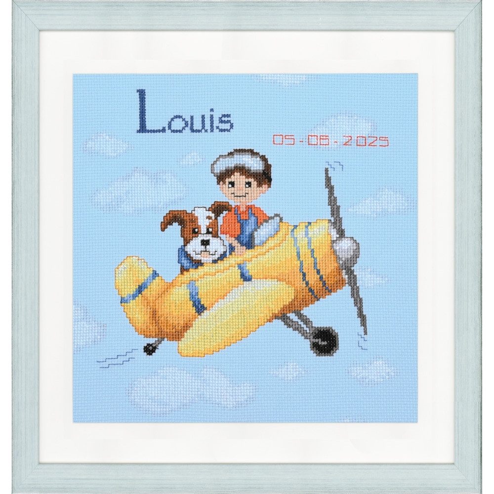 Vervaco Kreativset Kit per punto croce Vervaco "Aereo con ragazzo e cane", 22x22 cm, (embroidery kit by Marussia)
