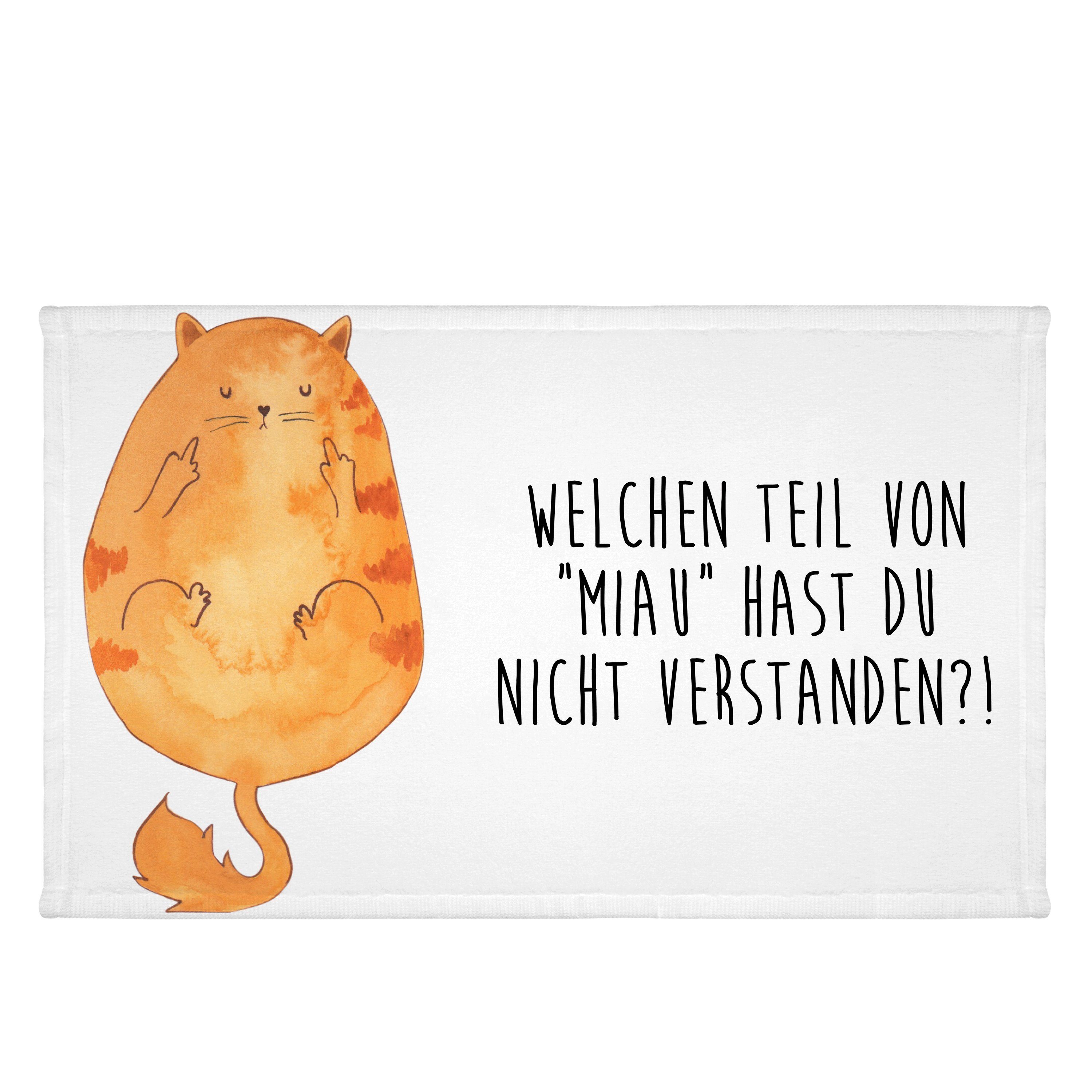 Mr. & Mrs. Panda Handtuch Katze Mittelfinger, Handtuch, Weiß, Cats, Kater, kleines Handtuch, Fl, Kunstfaser (Packung), Cats Cat gesichtstuch